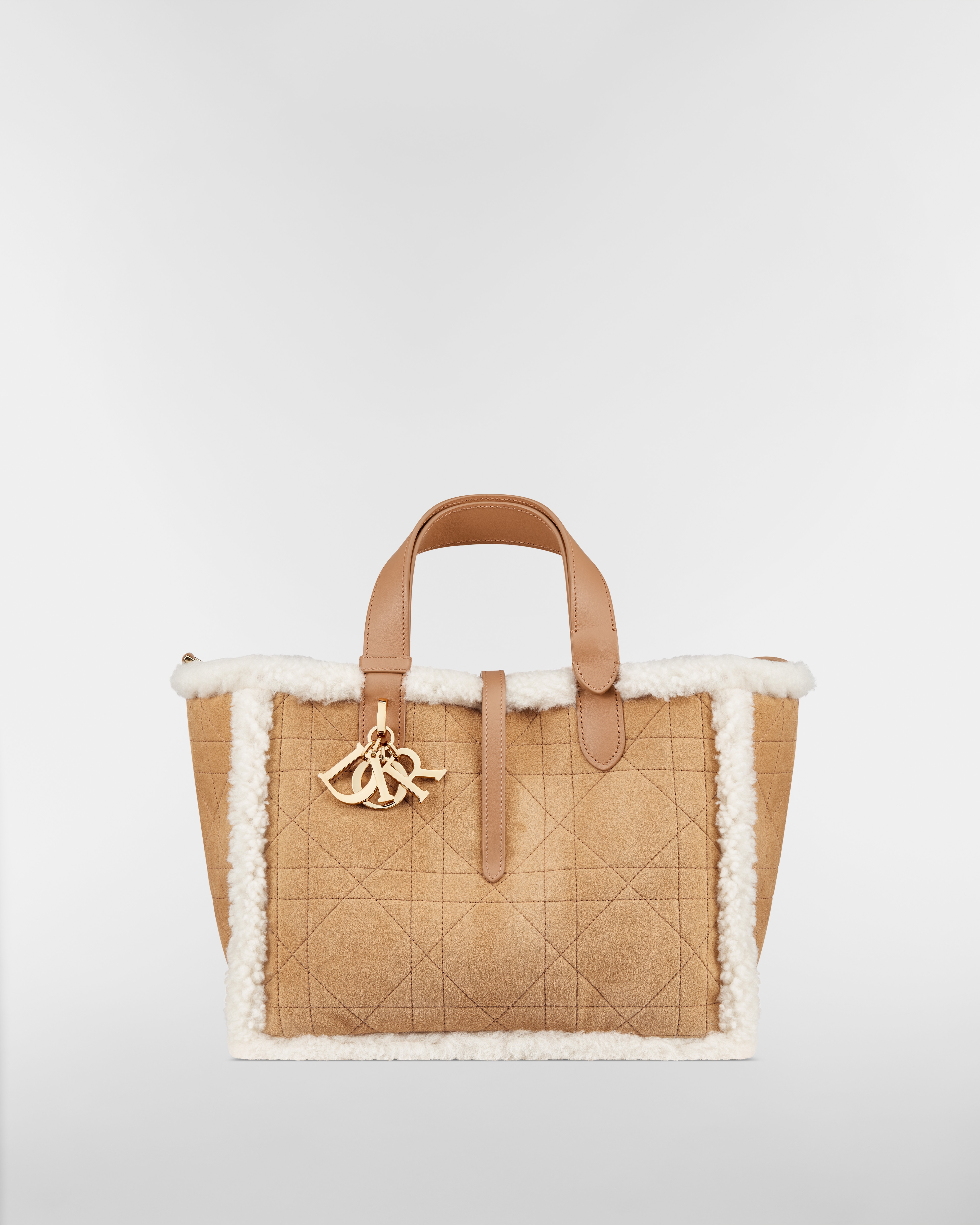 DiorAlps Medium Dior Toujours Bag Beige Macrocannage Suede Calfskin and Ecru Merino Wool E01