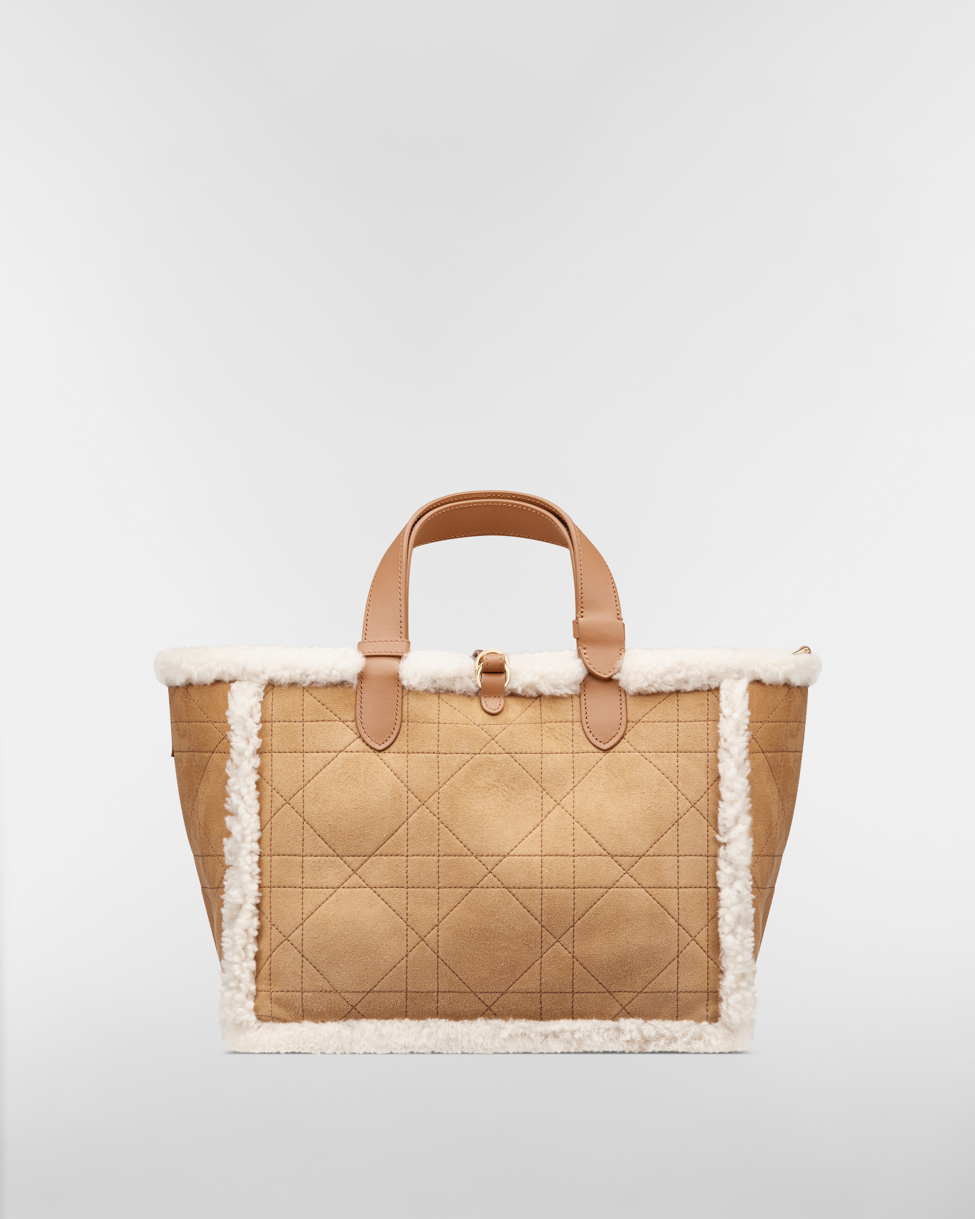 DiorAlps Medium Dior Toujours Bag Beige Macrocannage Suede Calfskin and Ecru Merino Wool E08