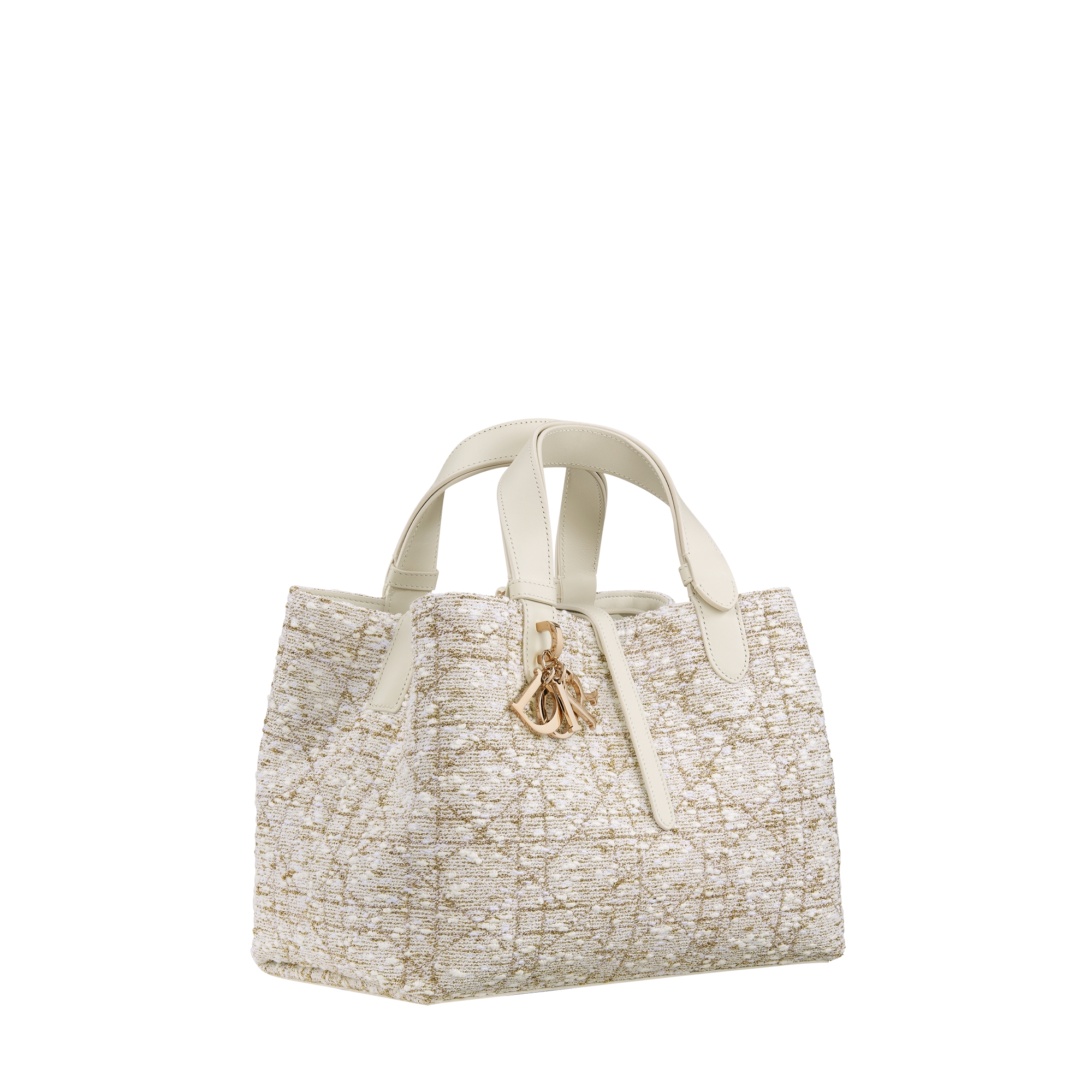  ผ้าทวีดสีขาวประดับลวดลาย Cannage โทนสีทอง