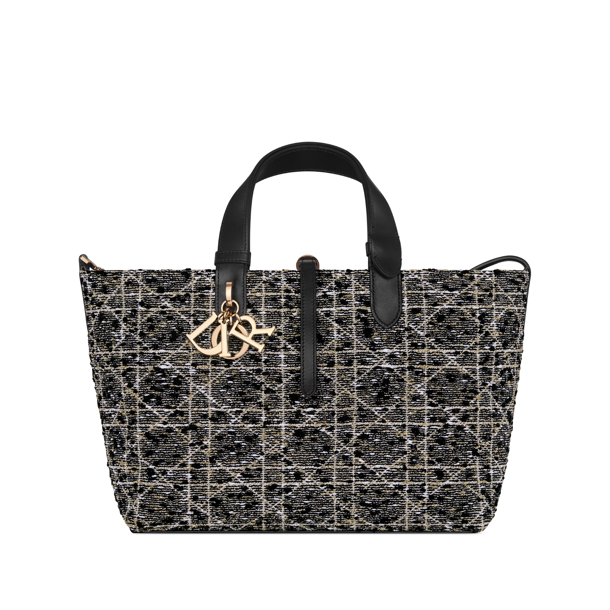 Bolsa Dior Toujours média Tweed preto com motivo Cannage dourado E01
