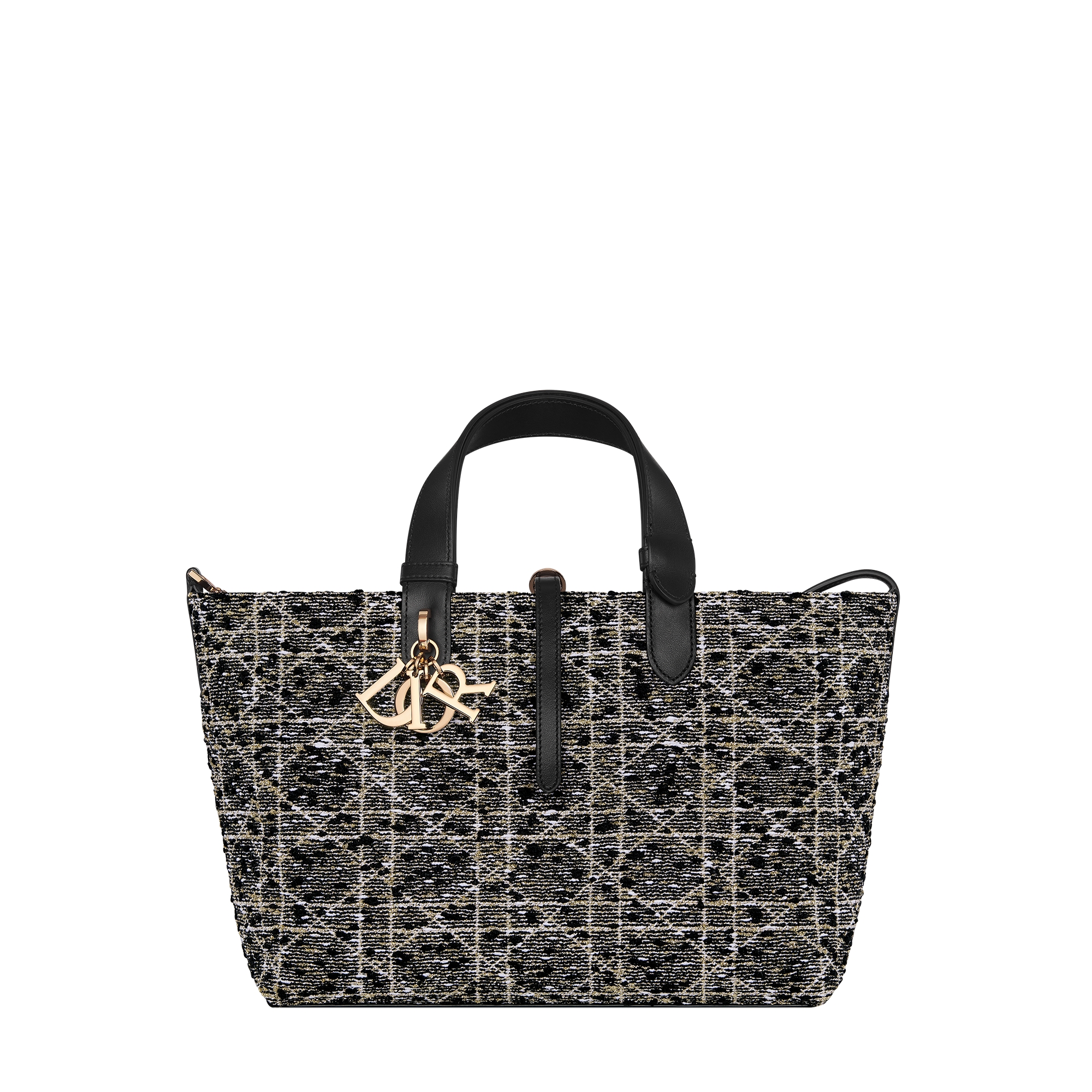 Medium Dior Toujours Bag Black Tweed with Gold-Tone Cannage Motif E01