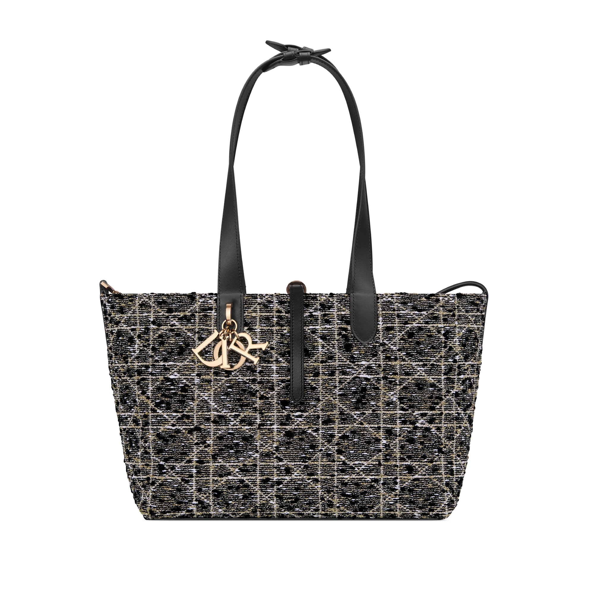 Bolsa Dior Toujours média Tweed preto com motivo Cannage dourado E07