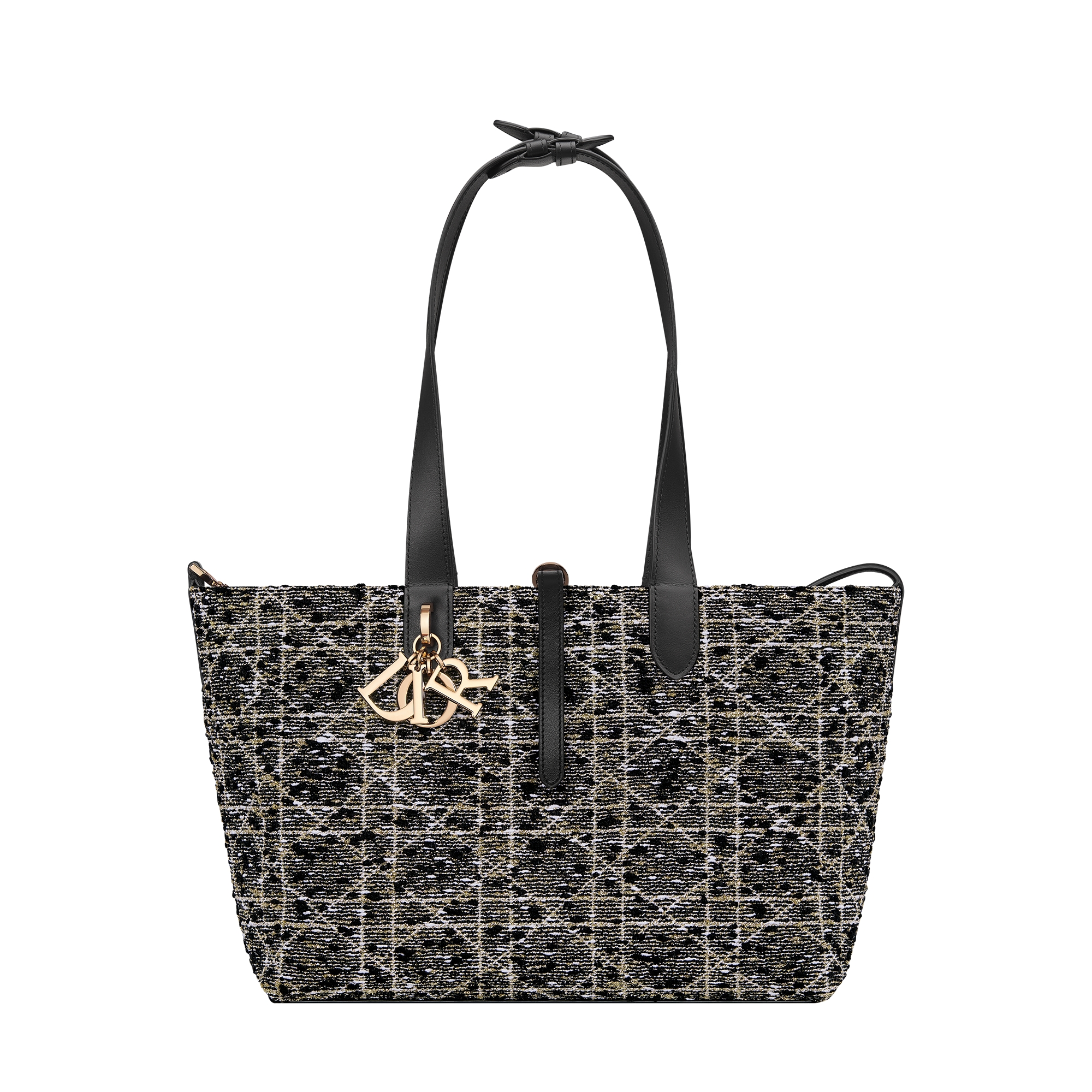 Medium Dior Toujours Bag Black Tweed with Gold-Tone Cannage Motif E07