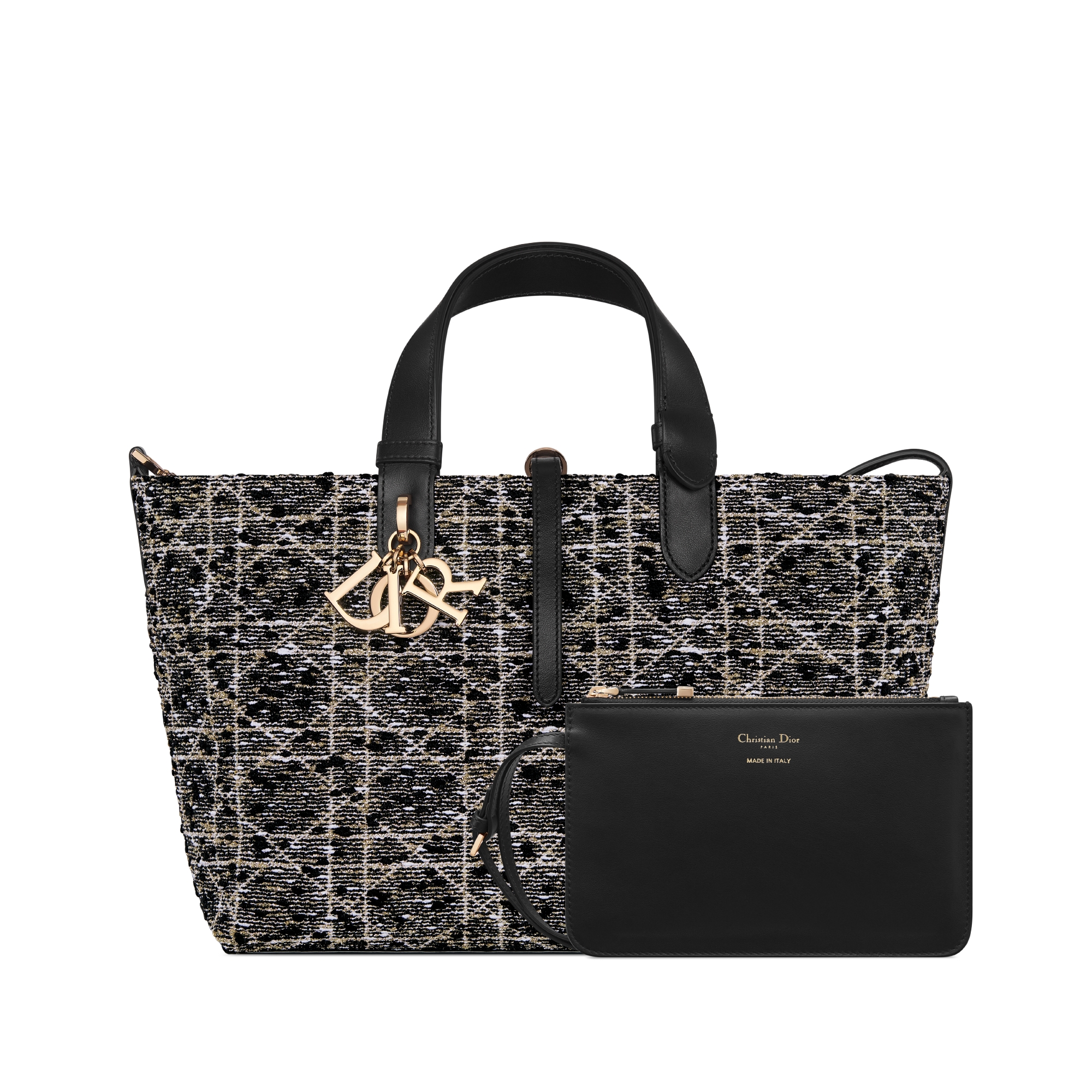Medium Dior Toujours Bag Black Tweed with Gold-Tone Cannage Motif E10