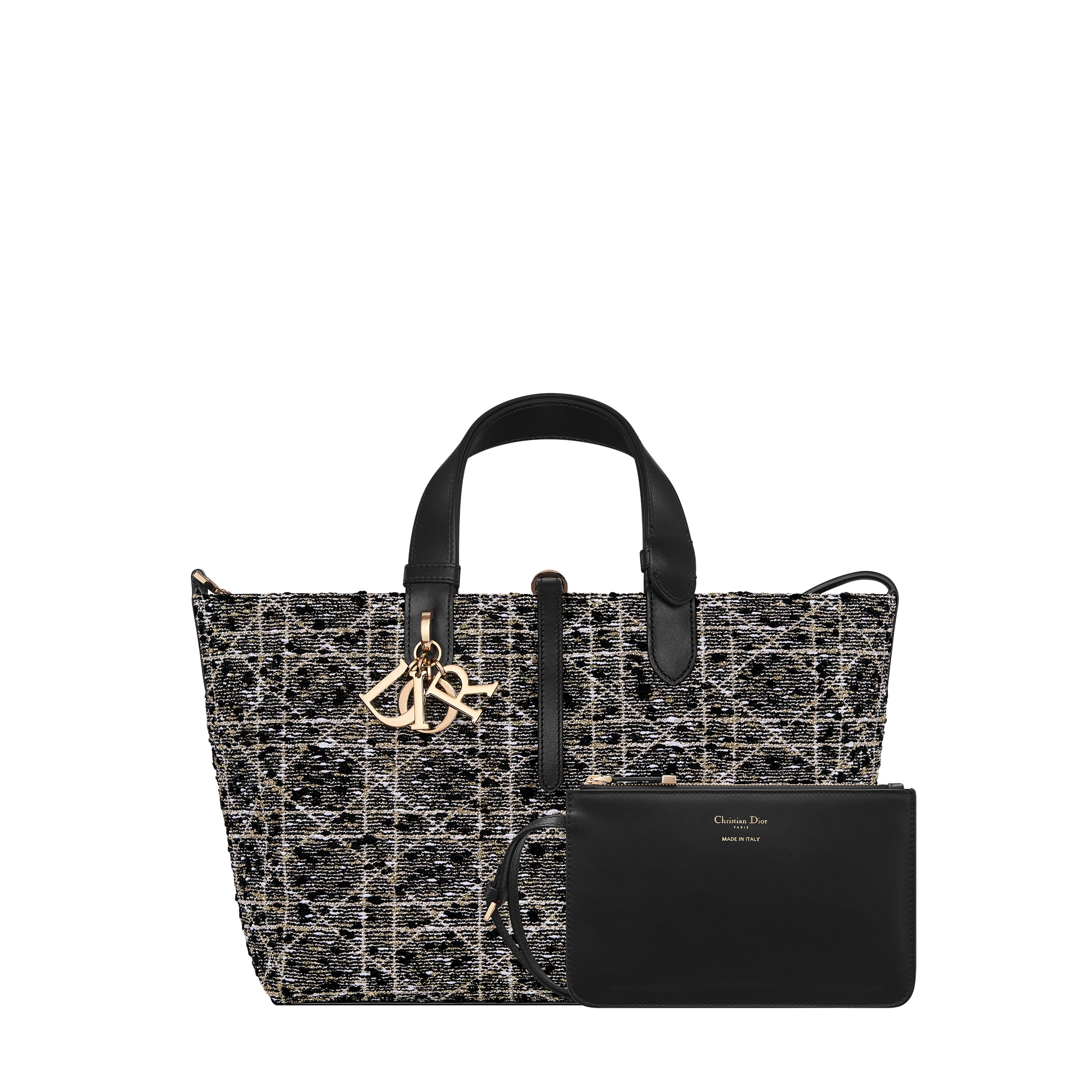 Medium Dior Toujours Bag Black Tweed with Gold-Tone Cannage Motif E10