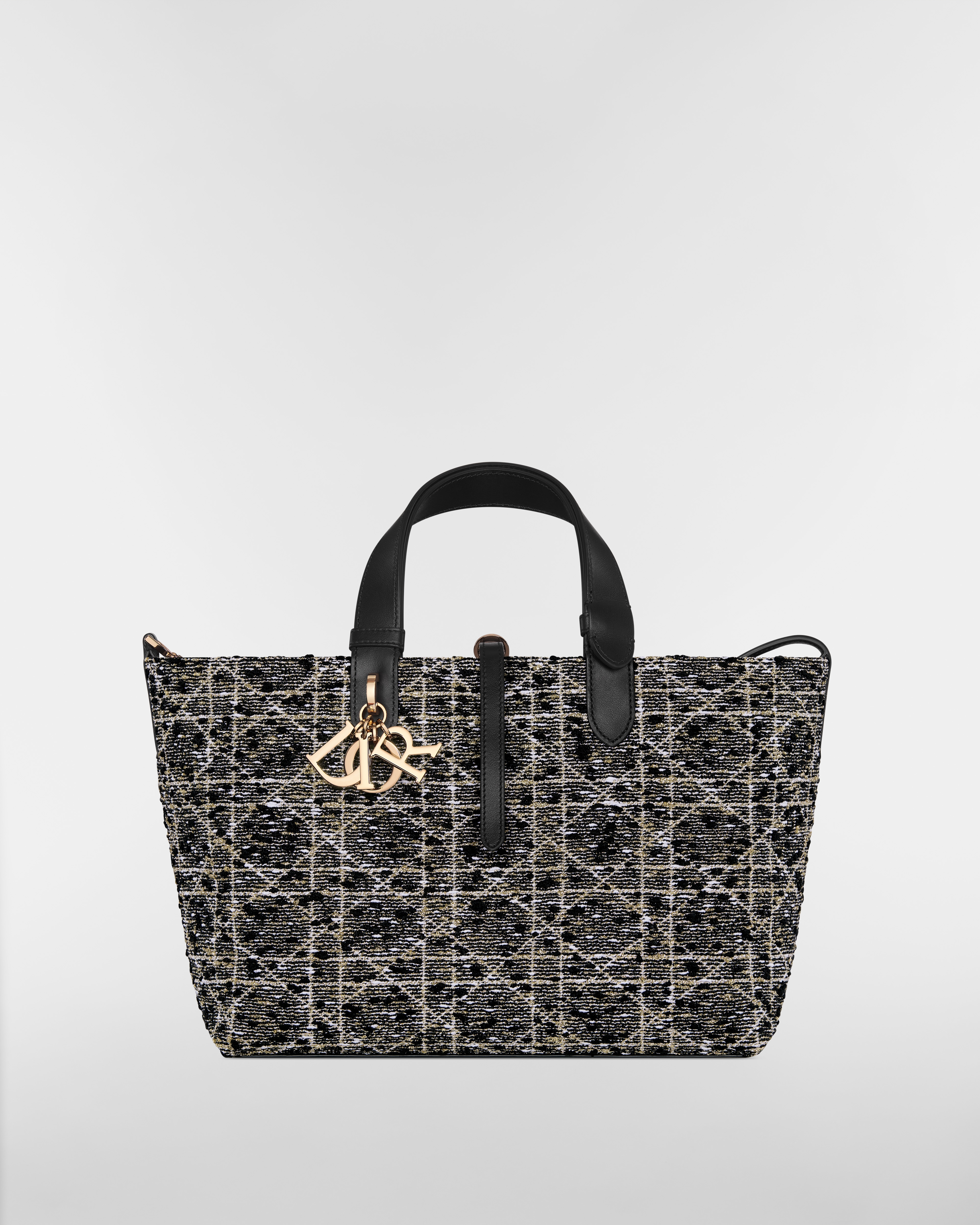 Bolsa Dior Toujours média Tweed preto com motivo Cannage dourado E01