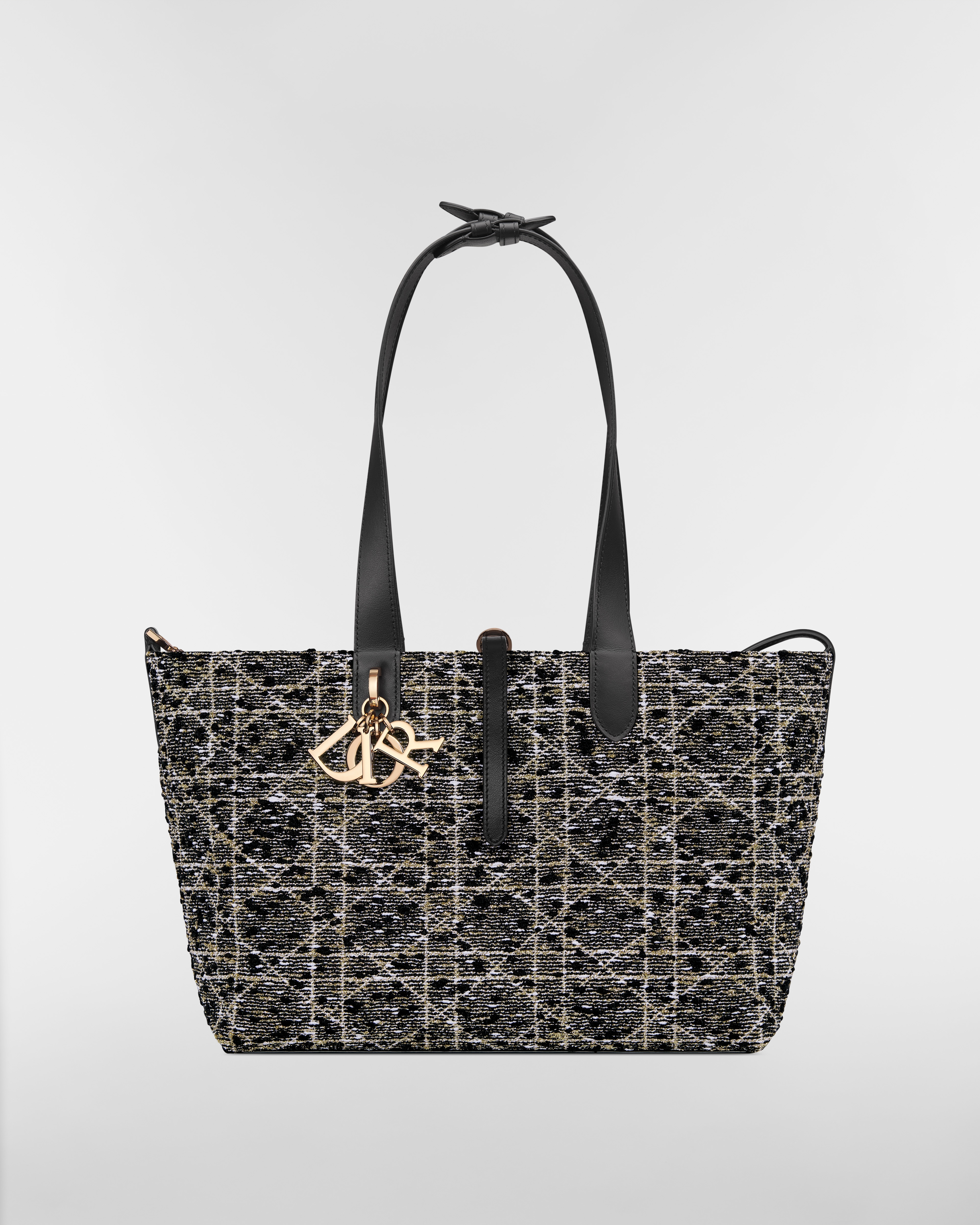 Bolsa Dior Toujours média Tweed preto com motivo Cannage dourado E07
