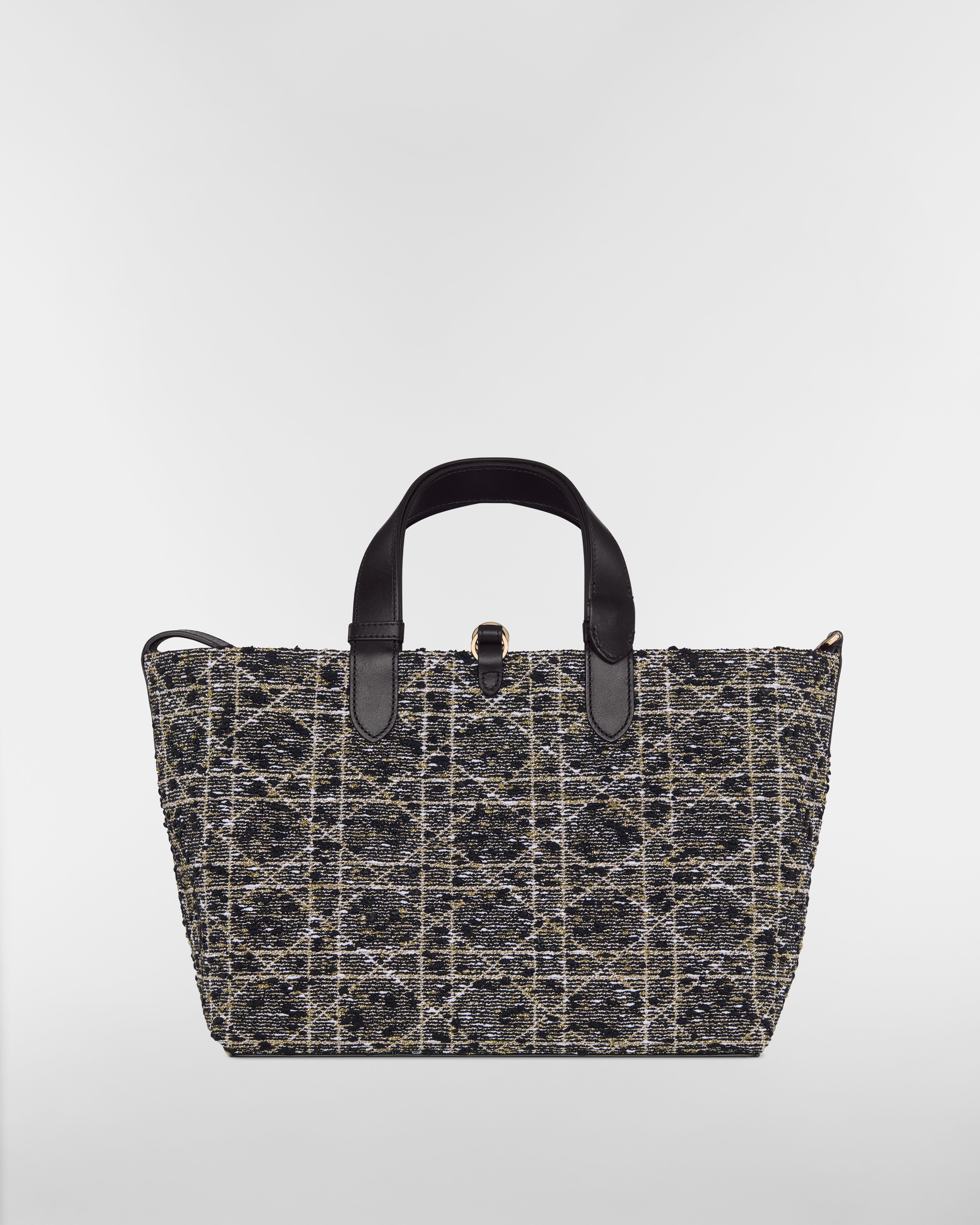 Bolsa Dior Toujours média Tweed preto com motivo Cannage dourado E08