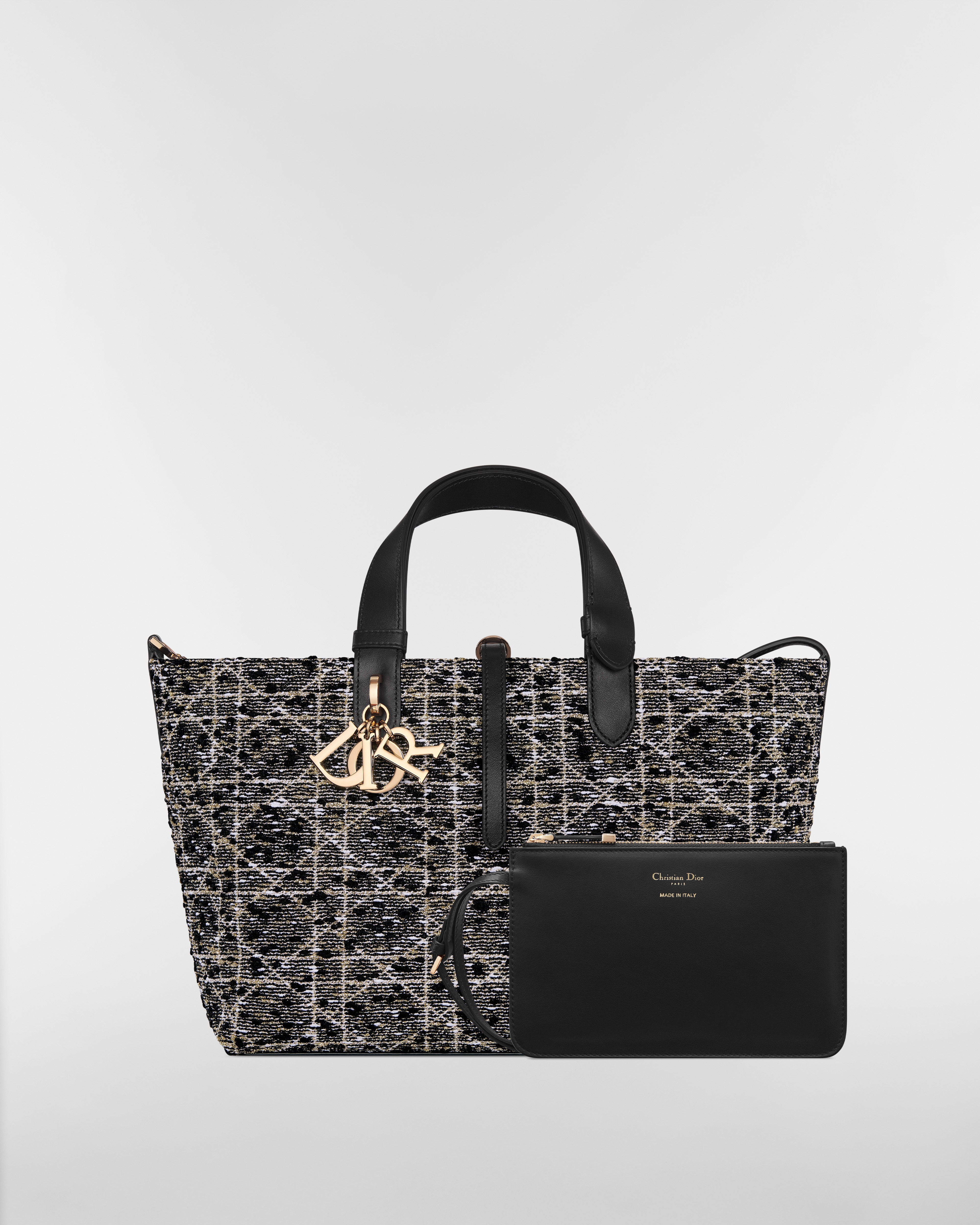 Medium Dior Toujours Bag Black Tweed with Gold-Tone Cannage Motif E10