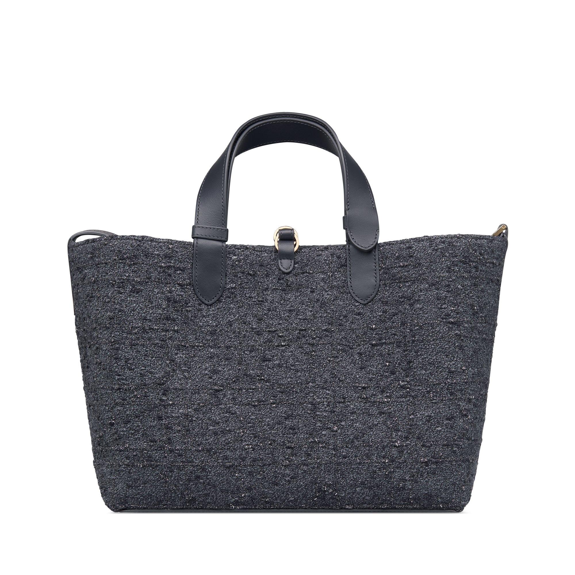 Bolso mediano Dior Toujours Tweed gris con motivo Cannage de hilo metalizado plateado E08