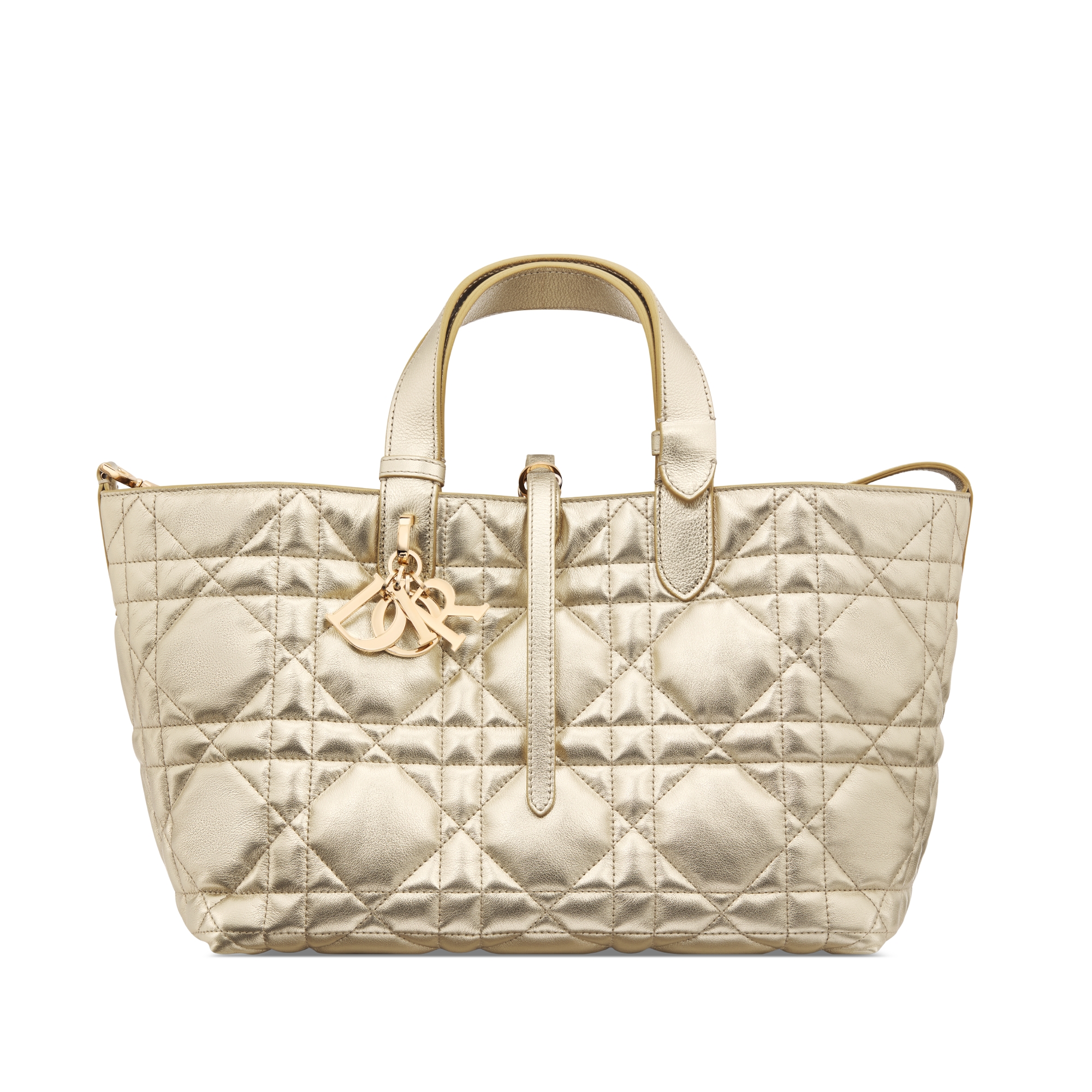 Sac Dior Toujours Medium Cuir de veau Macrocannage doré métallisé E01