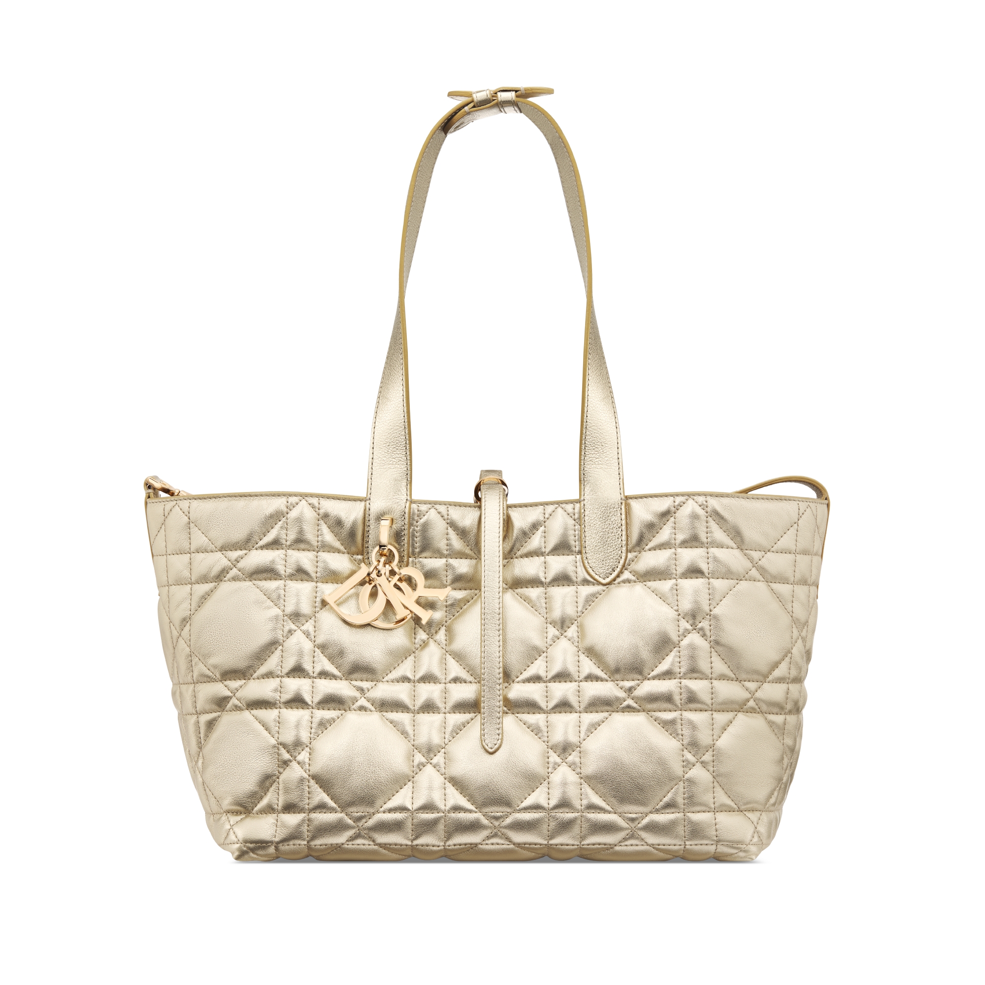 Sac Dior Toujours Medium Cuir de veau Macrocannage doré métallisé E07