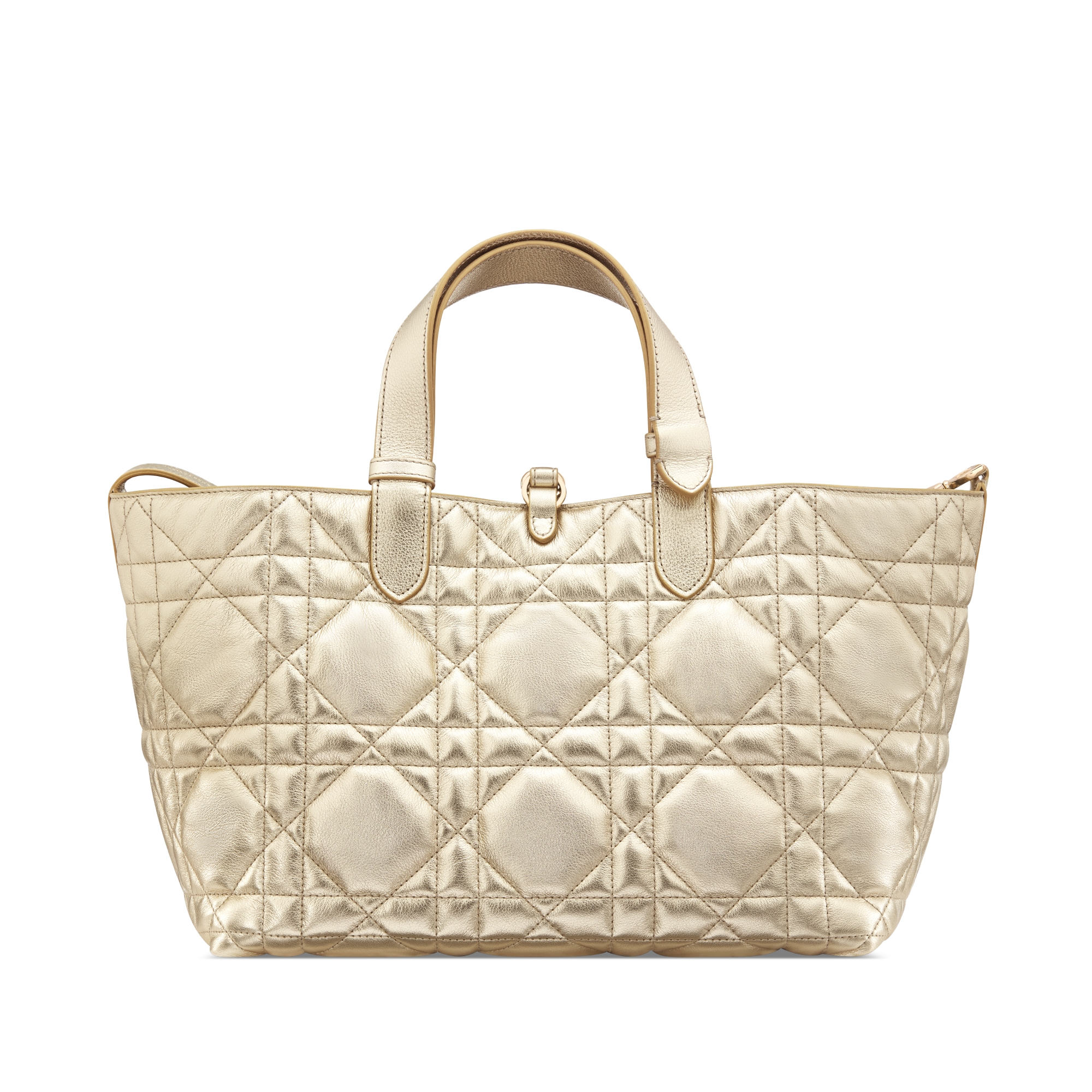 Medium Dior Toujours Bag Metallic Gold-Tone Macrocannage Calfskin E08