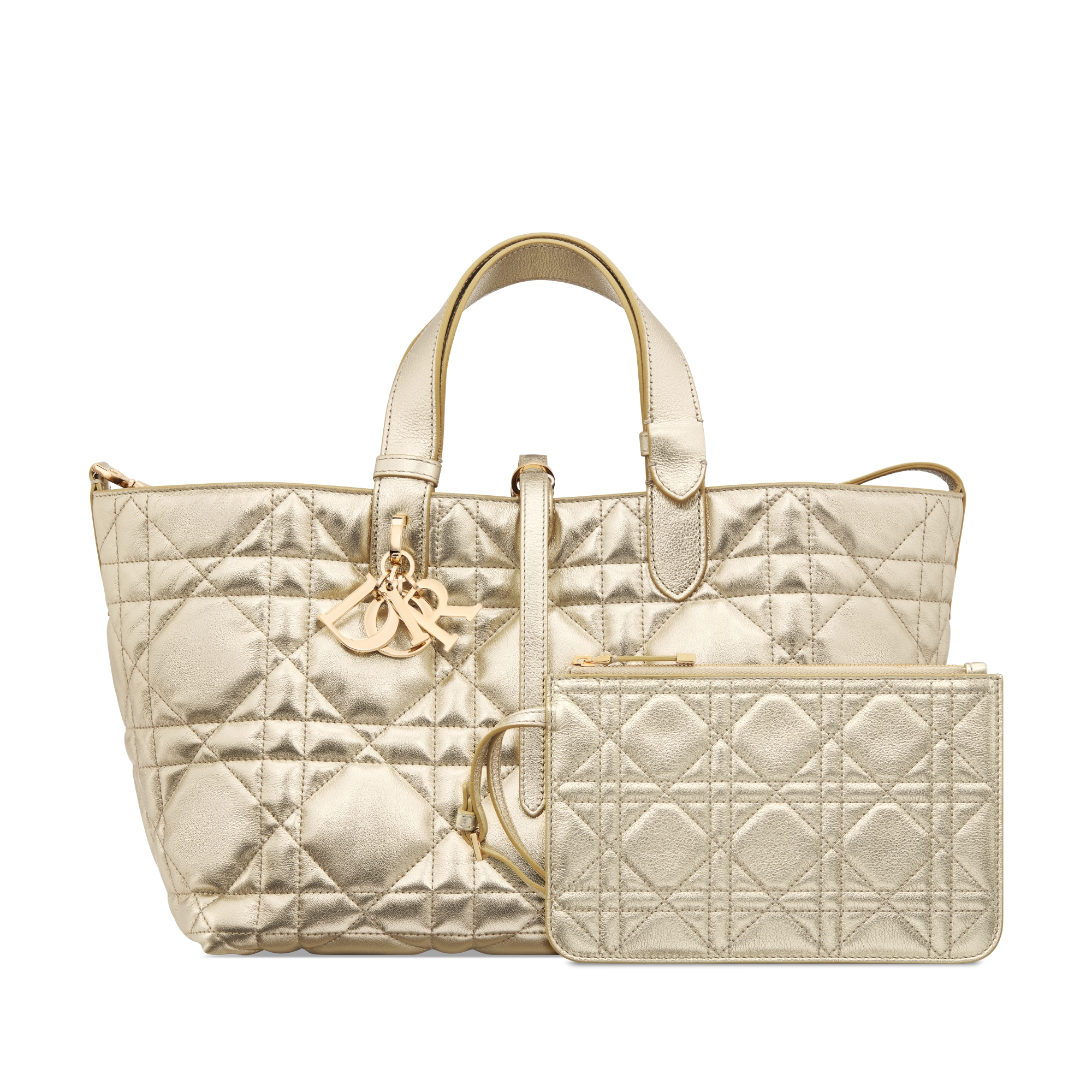 Medium Dior Toujours Bag Metallic Gold-Tone Macrocannage Calfskin E10