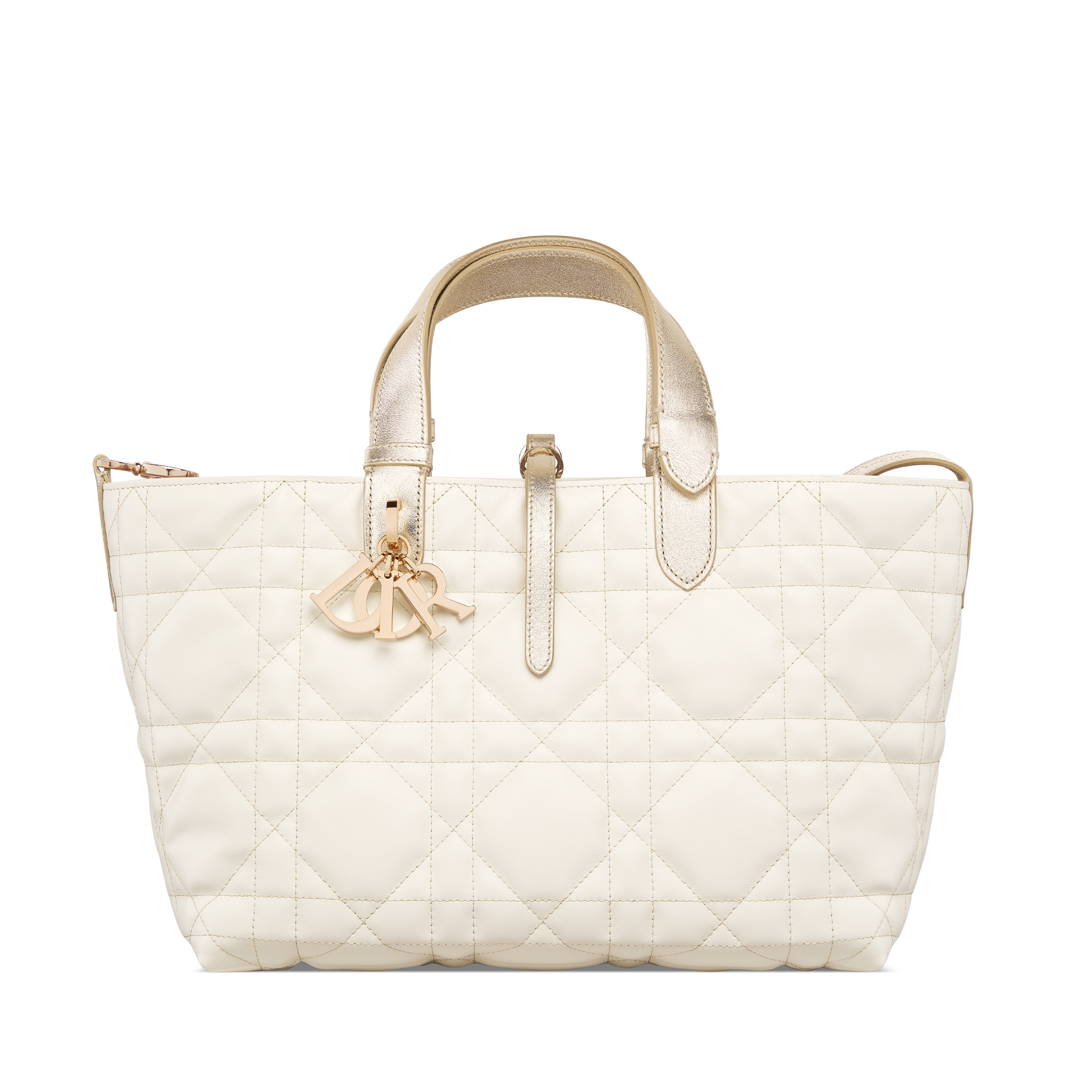 Bolsa Dior Toujours média Couro de vitelo Macrocannage dourado e branco com fio metálico E01