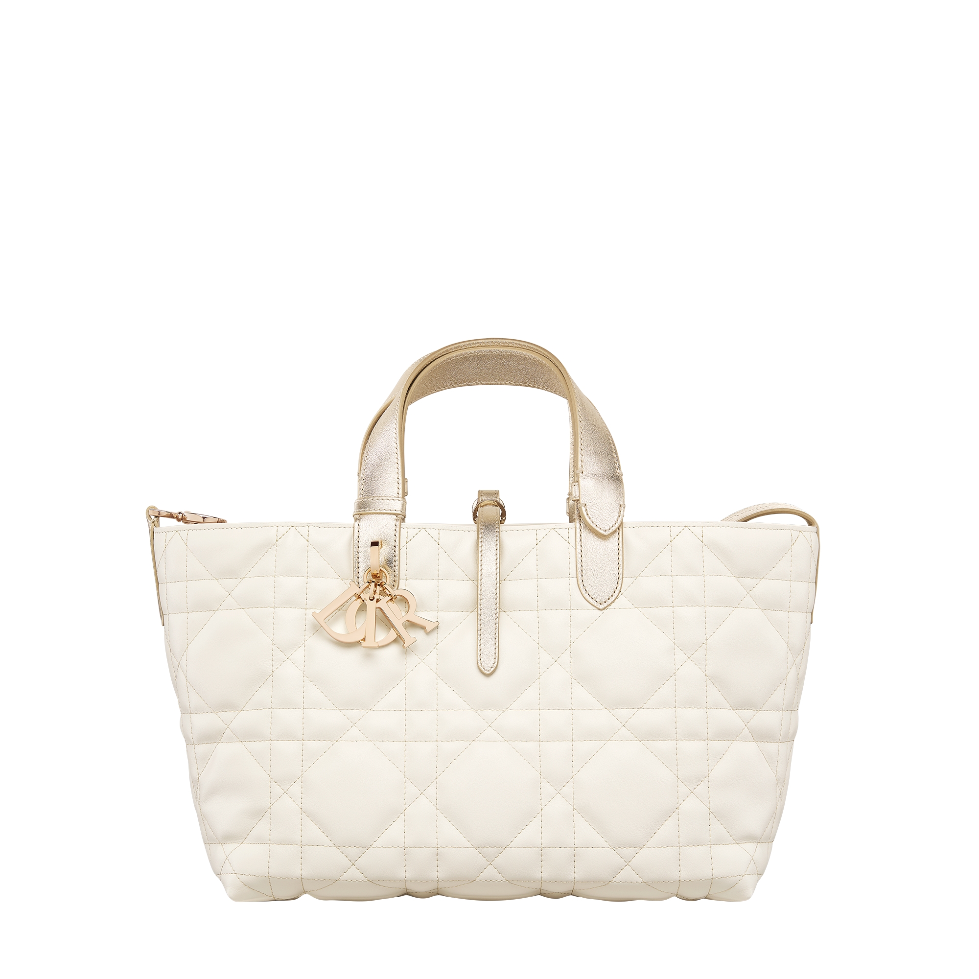 Medium Dior Toujours Bag Two-Tone Gold and White Macrocannage Calfskin with Metallic Thread E01