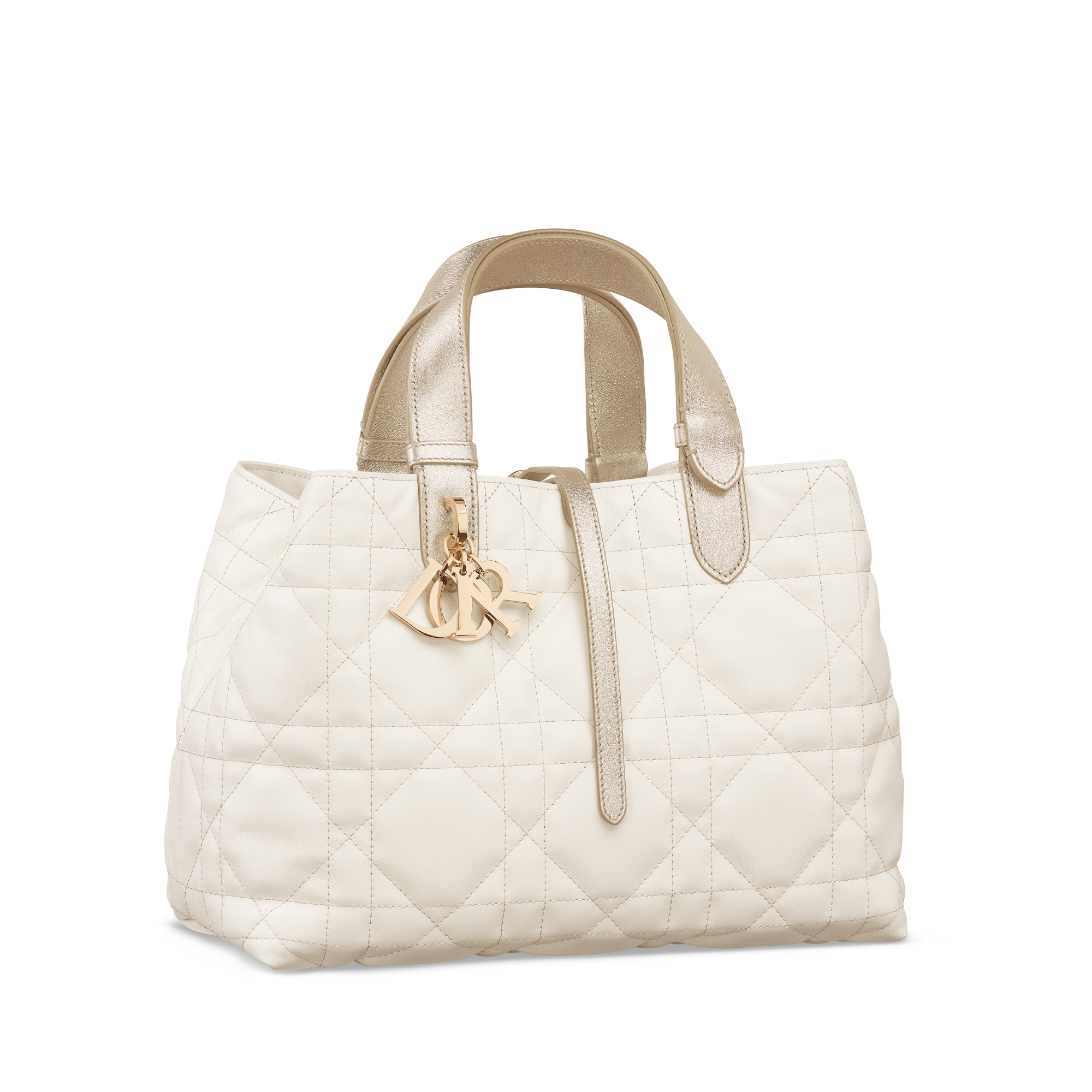 Mittelgroße Dior Toujours Tasche Zweifarbiges Macrocannage Kalbsleder in Gold und Weiß mit Metallfaden E03