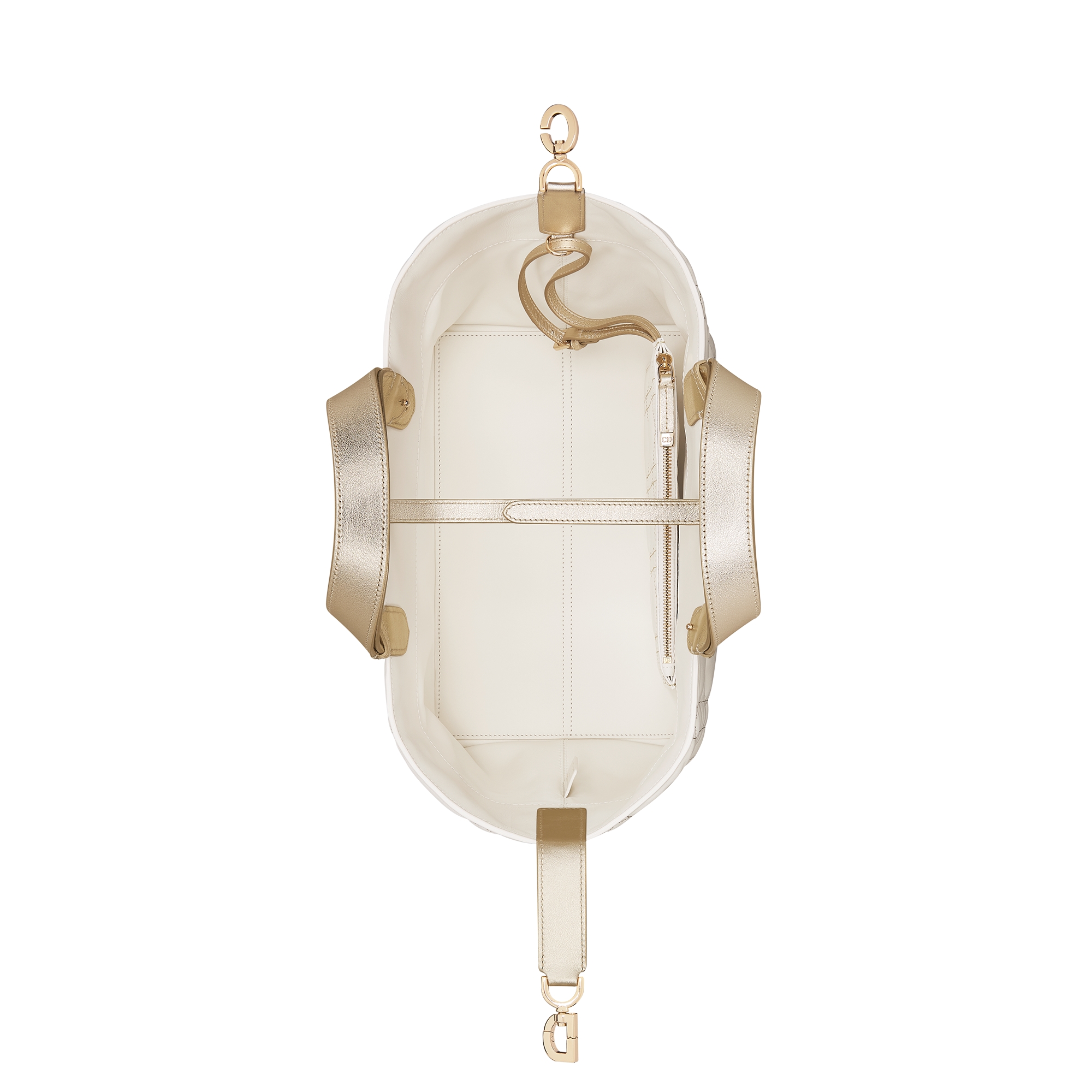 Medium Dior Toujours Bag Two-Tone Gold and White Macrocannage Calfskin with Metallic Thread E06