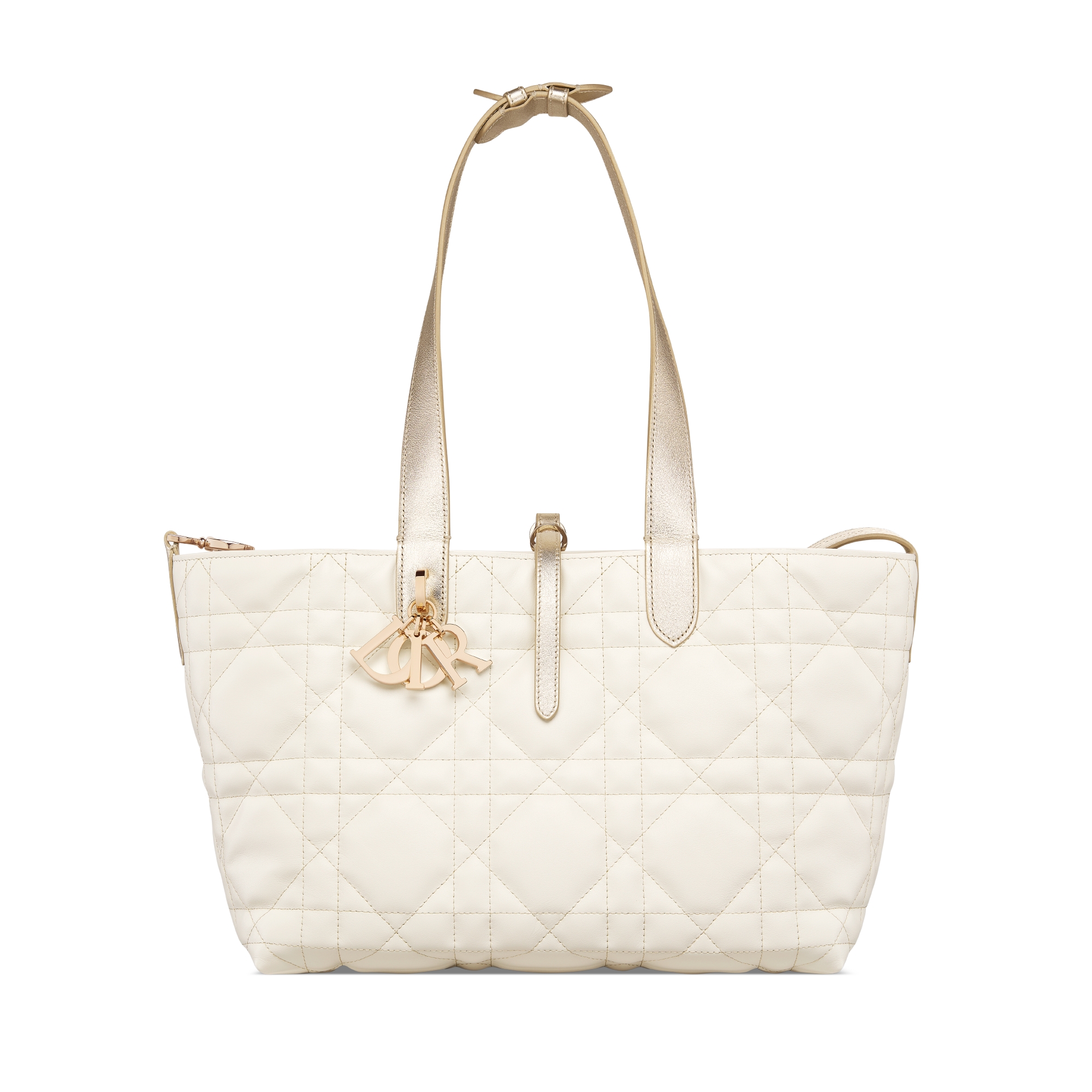 Bolsa Dior Toujours média Couro de vitelo Macrocannage dourado e branco com fio metálico E07