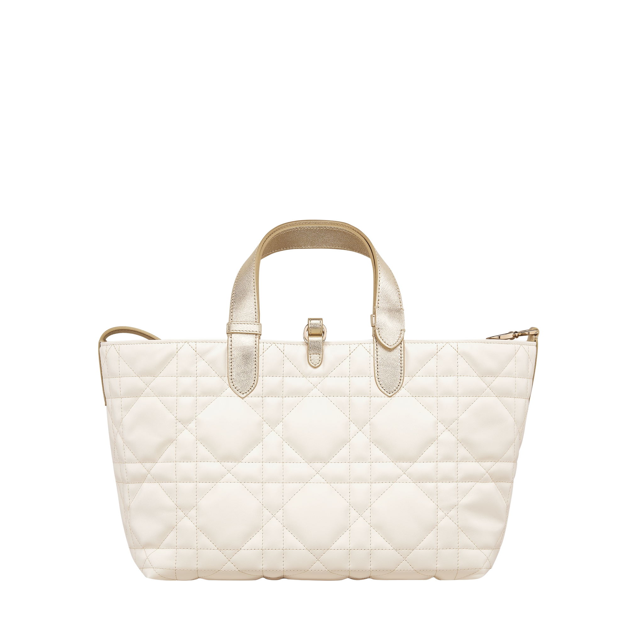 Medium Dior Toujours Bag Two-Tone Gold and White Macrocannage Calfskin with Metallic Thread E08