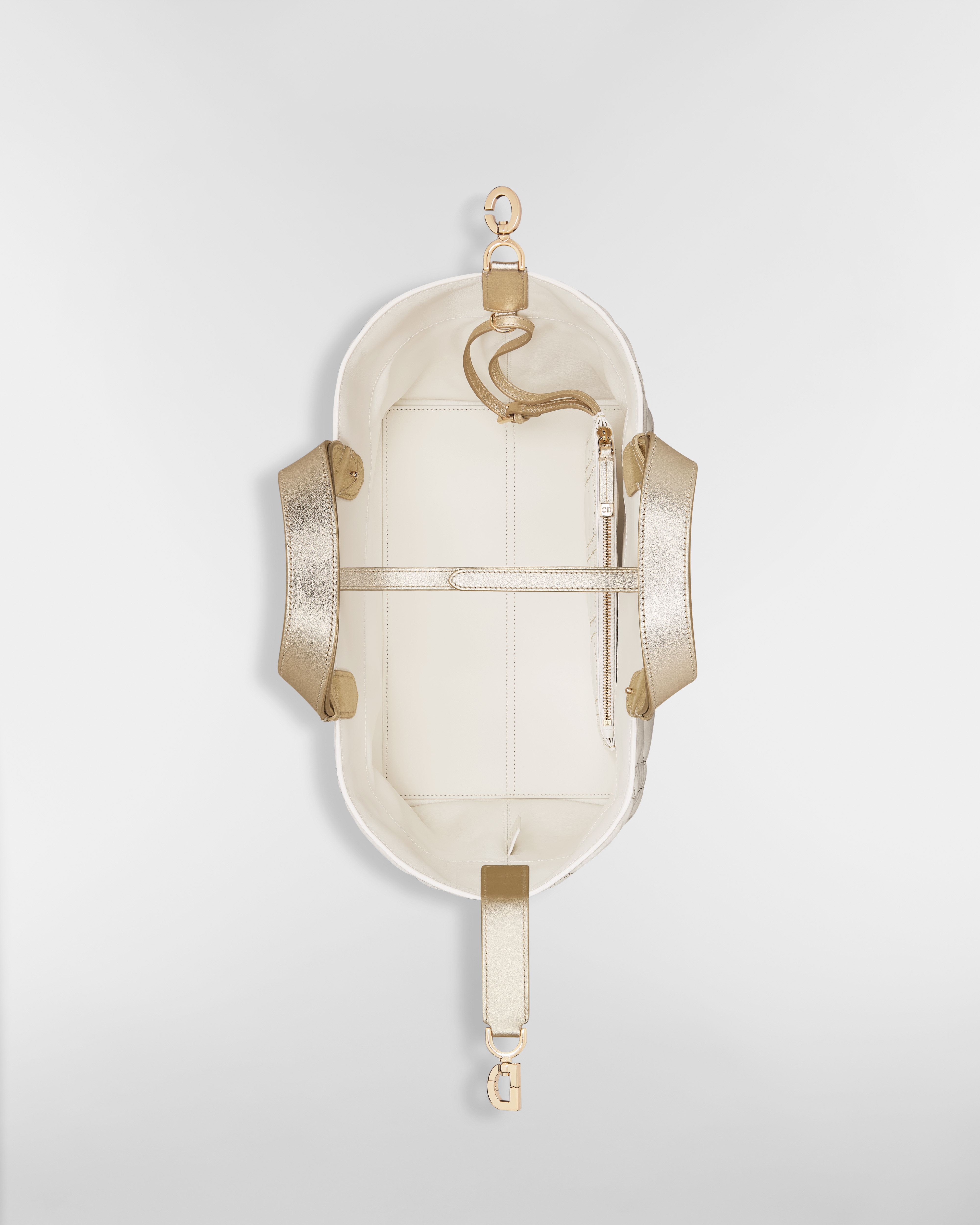 Medium Dior Toujours Bag Two-Tone Gold and White Macrocannage Calfskin with Metallic Thread E06