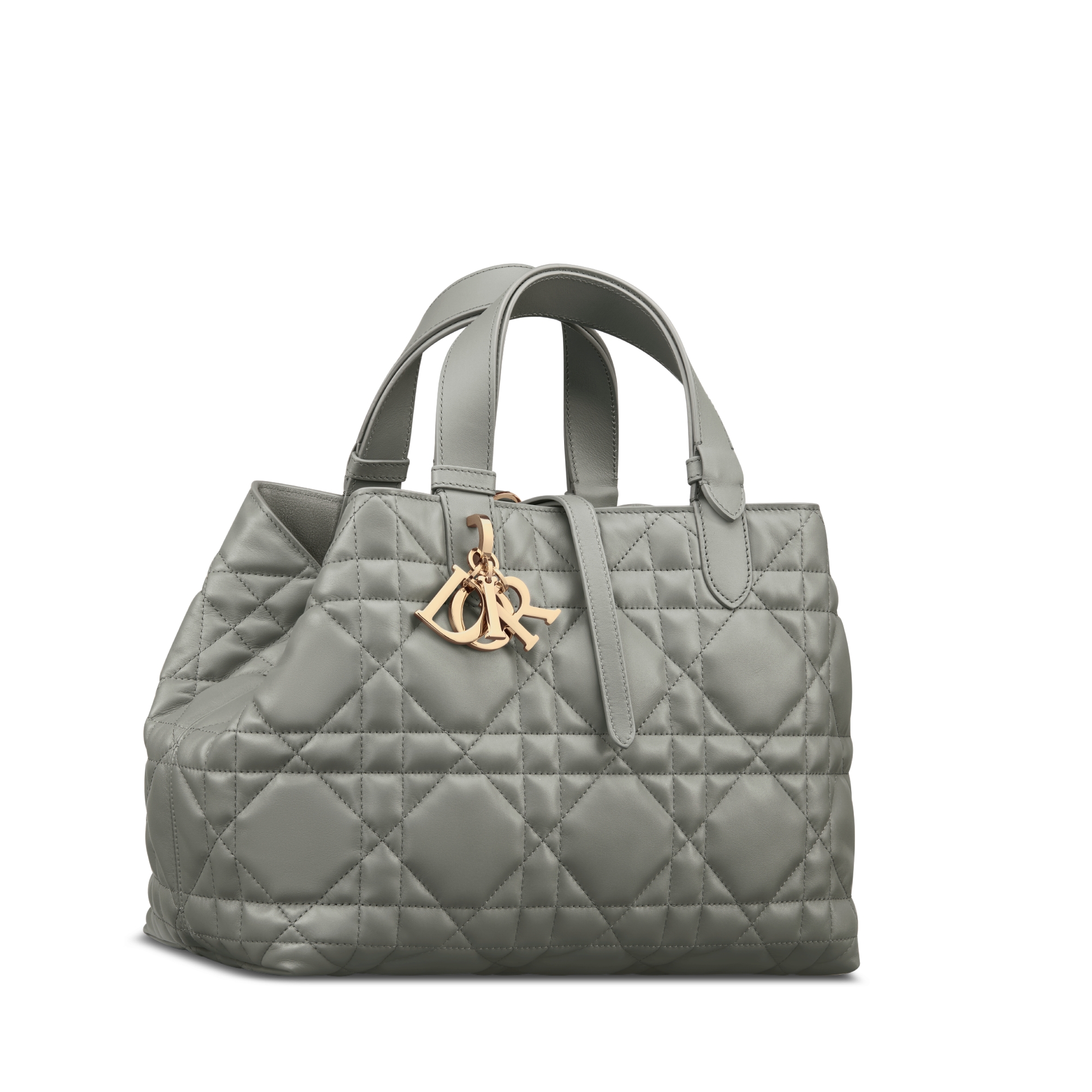 Medium Dior Toujours Bag Stone Gray Macrocannage Calfskin E03