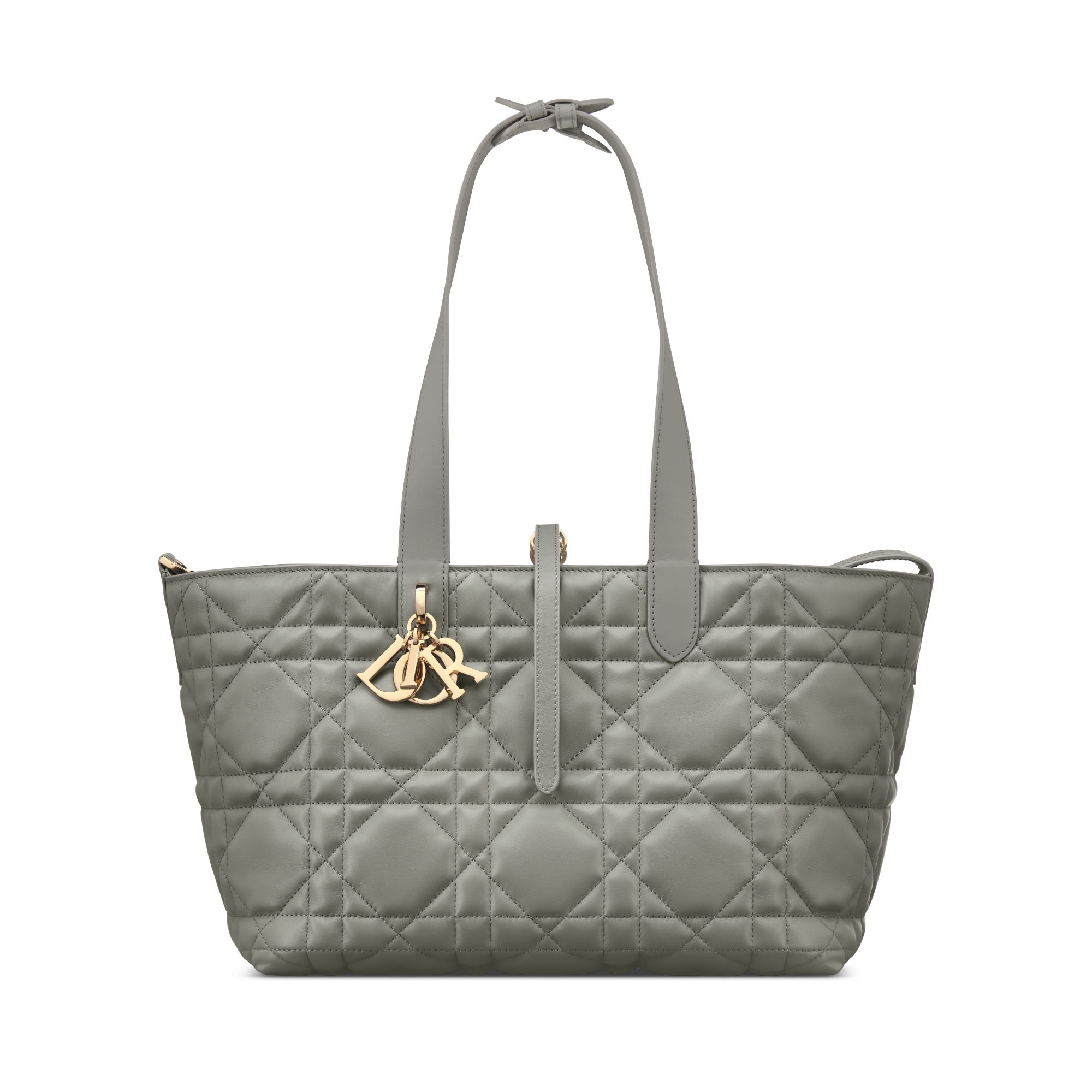 Medium Dior Toujours Bag Stone Gray Macrocannage Calfskin E07