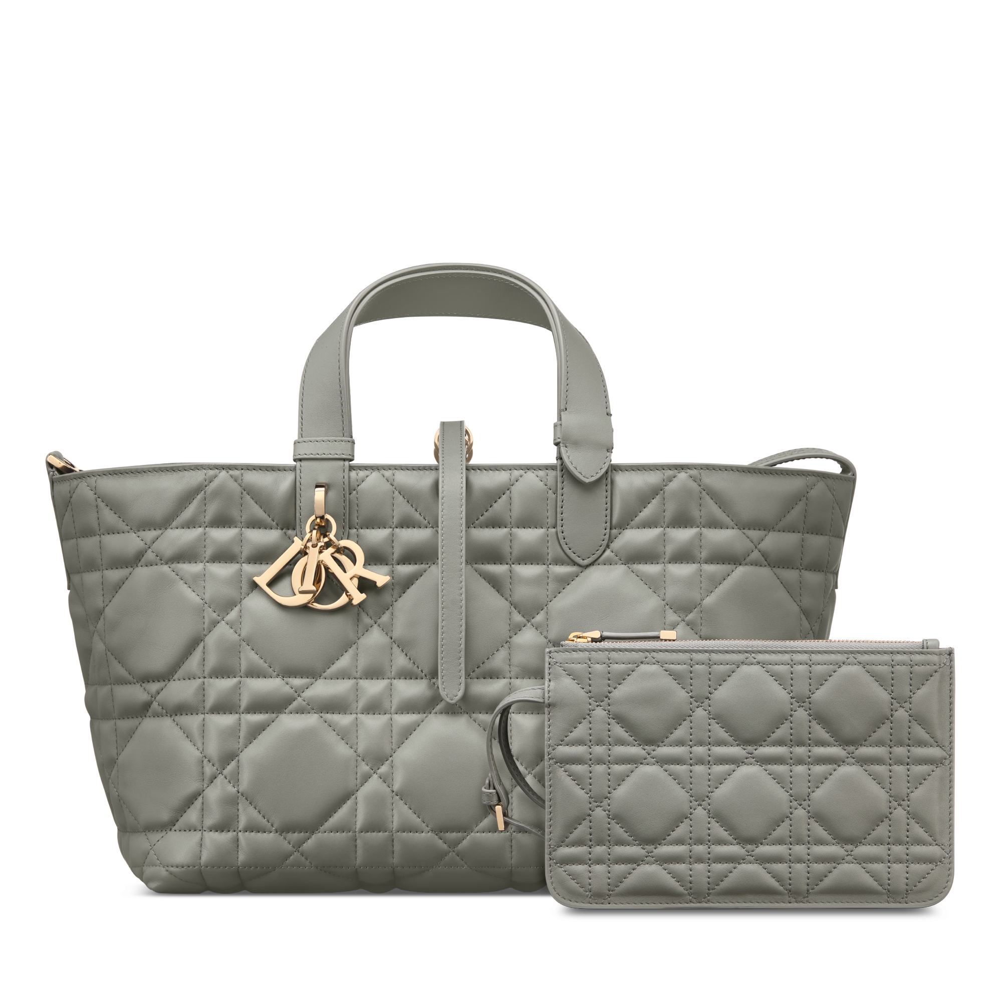 Medium Dior Toujours Bag Stone Gray Macrocannage Calfskin E10
