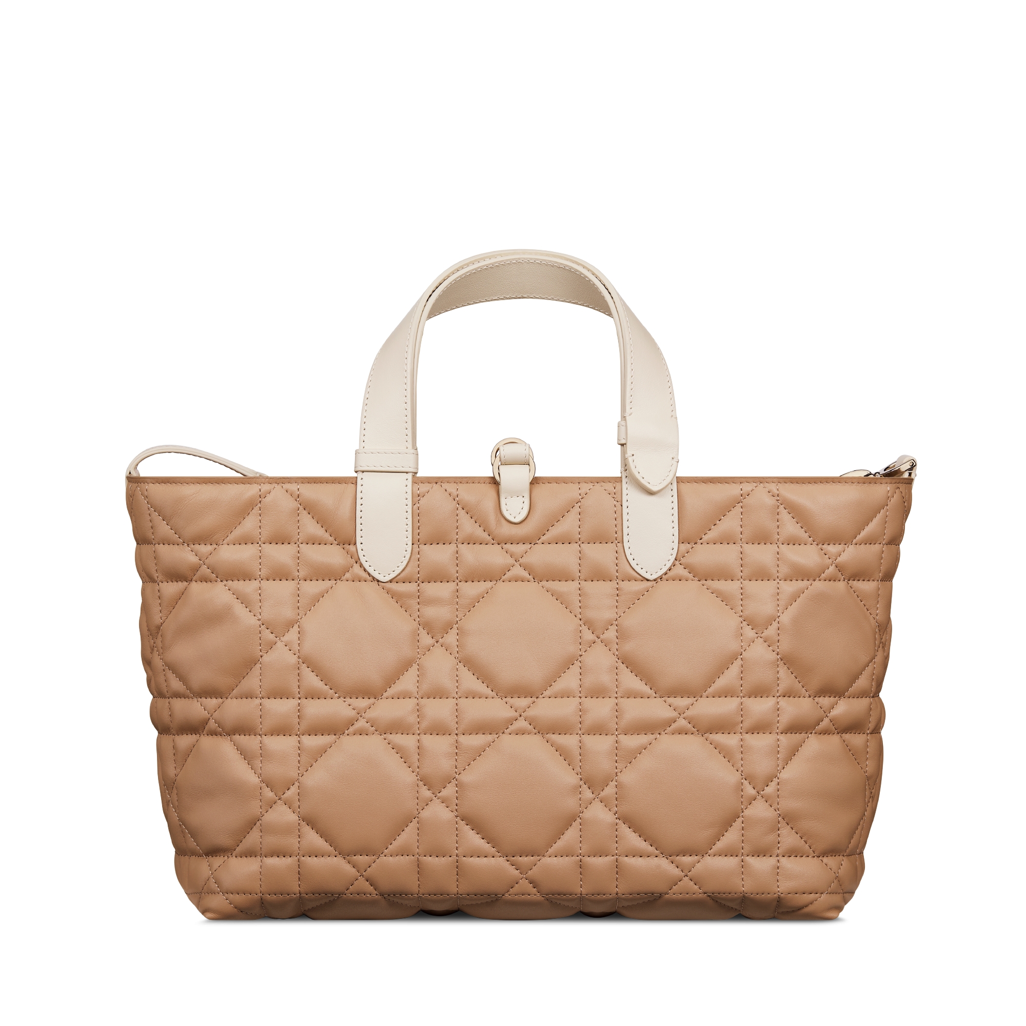 Middelgrote Dior Toujours-tas Biscuit en trenchcoat-beige kalfsleer met Macrocannage-motief E08