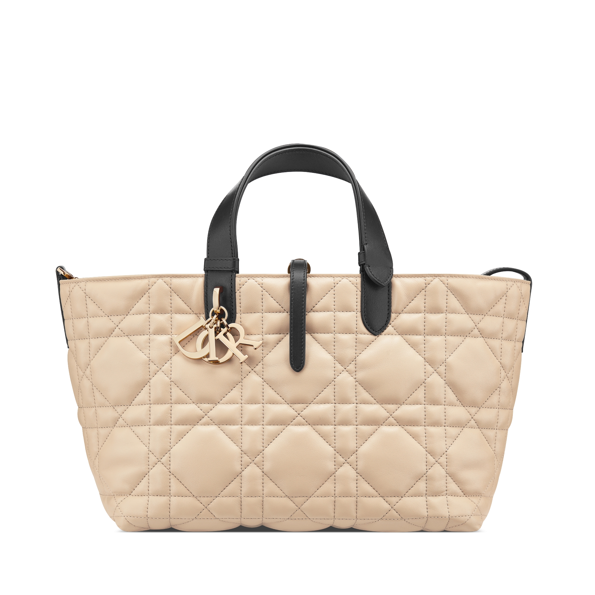 Medium Dior Toujours Bag Rope Beige and Black Macrocannage Calfskin E01