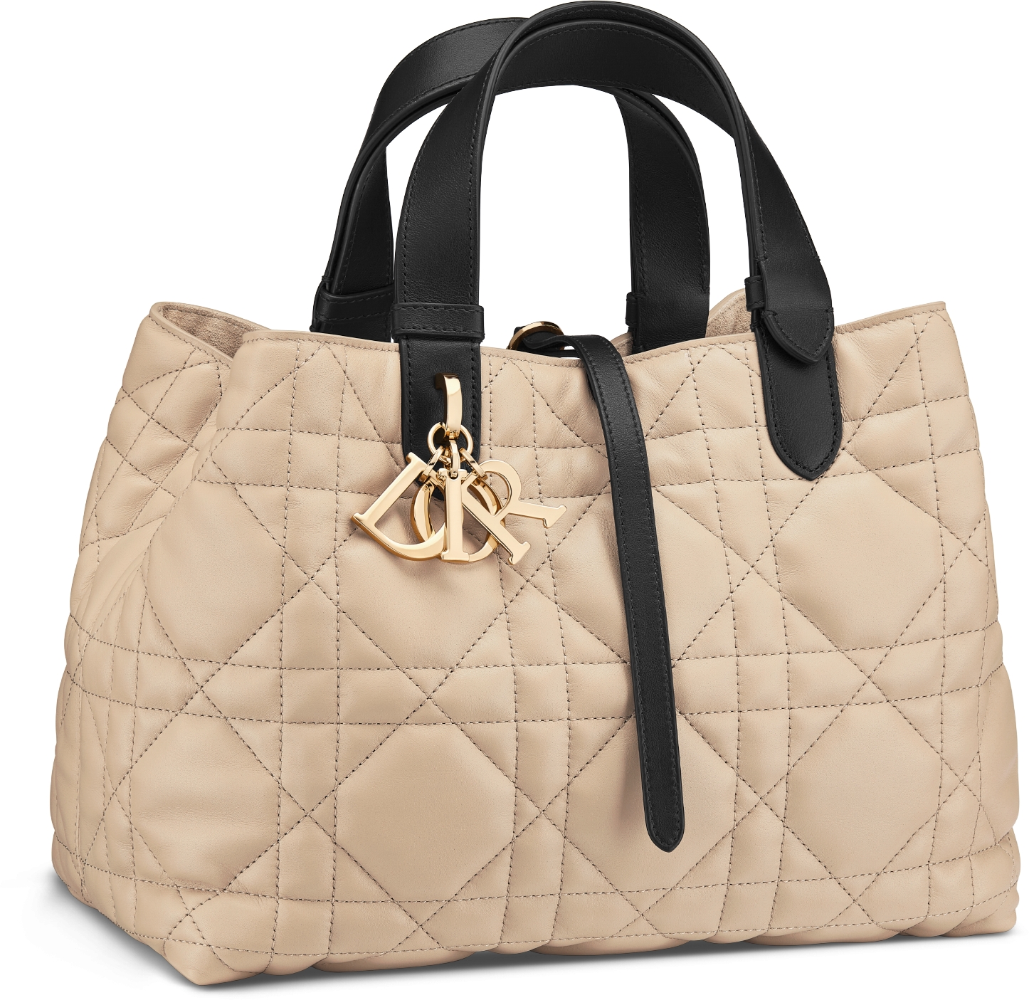 Medium Dior Toujours Bag Rope Beige and Black Macrocannage Calfskin | DIOR