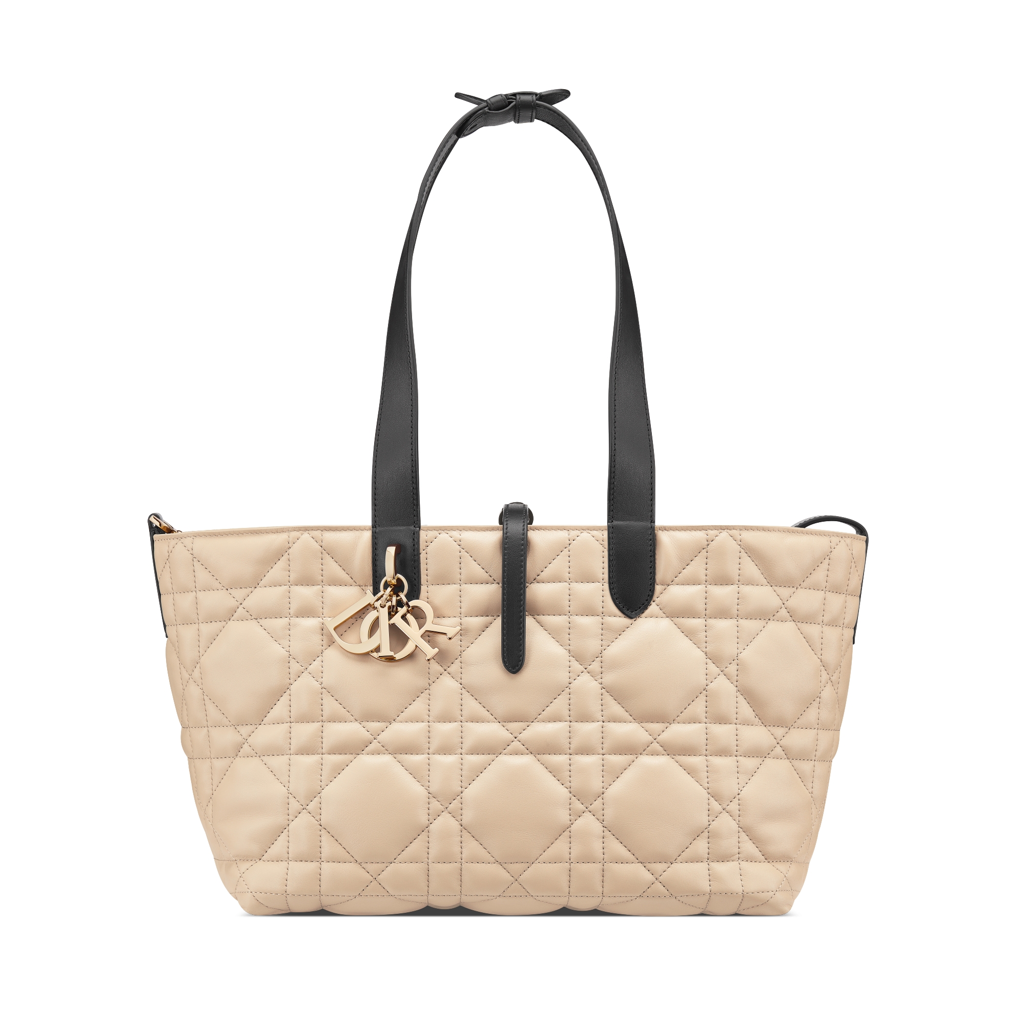 Medium Dior Toujours Bag Rope Beige and Black Macrocannage Calfskin E07