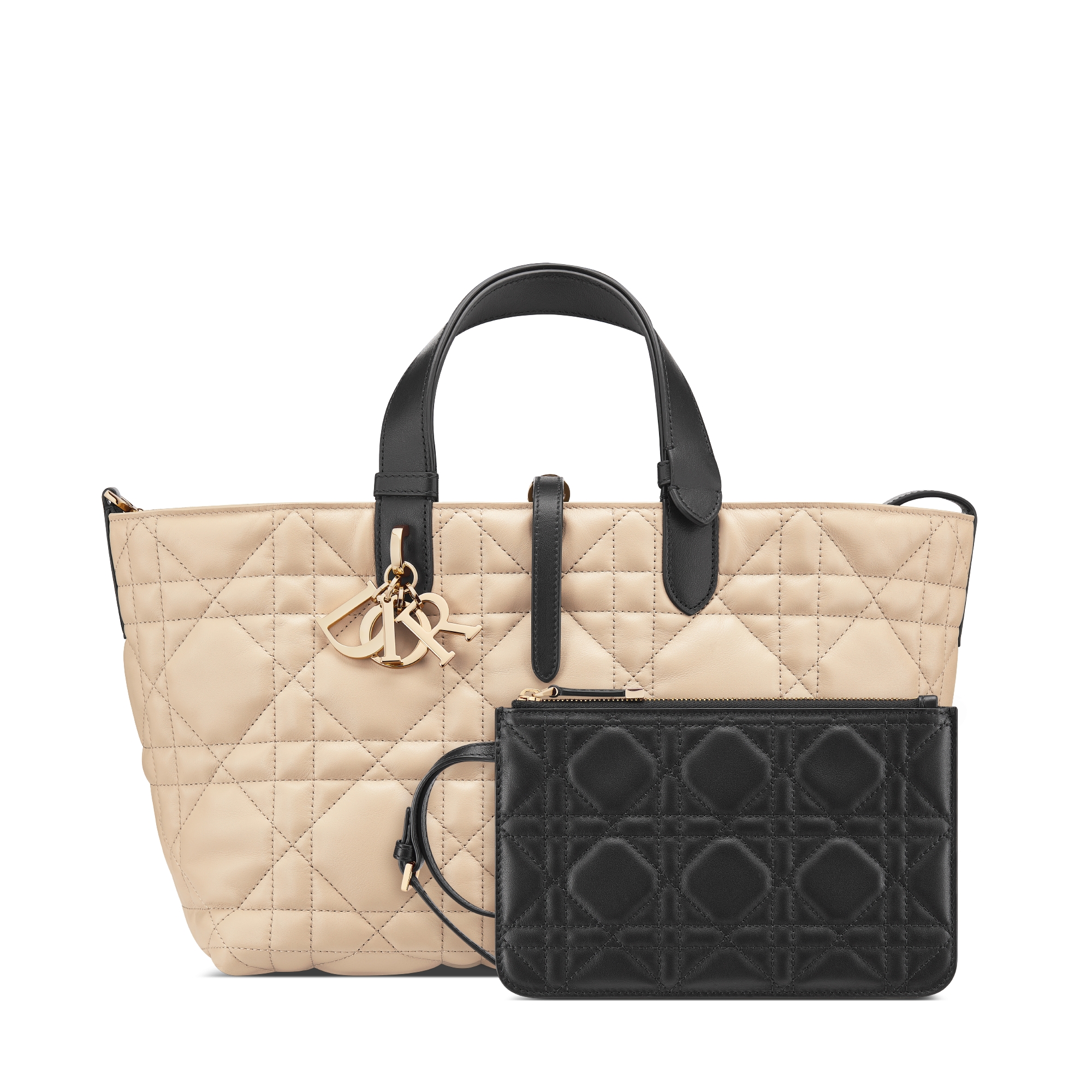 Medium Dior Toujours Bag Rope Beige and Black Macrocannage Calfskin E10