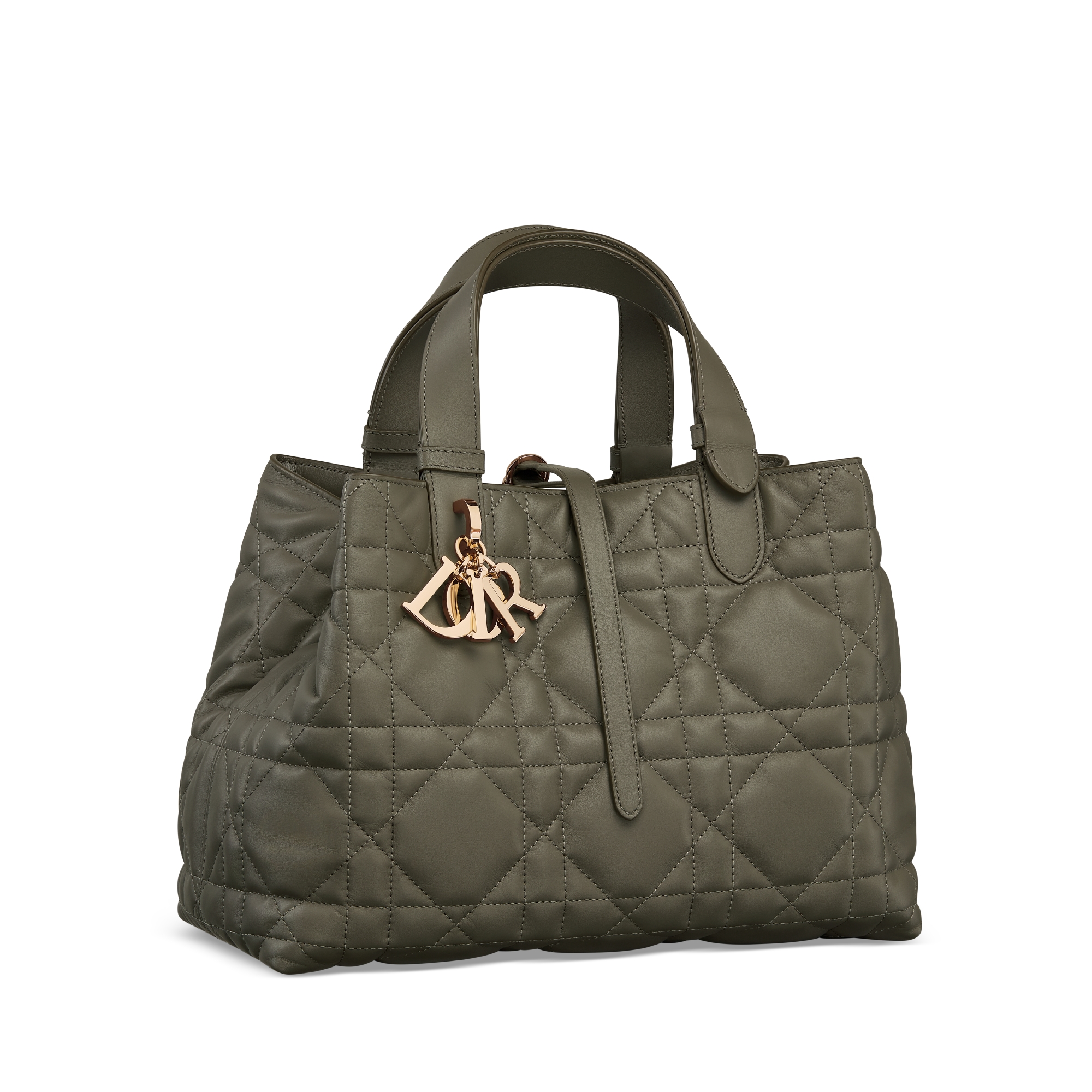 Mittelgroße Dior Toujours Tasche Macrocannage Kalbsleder in Olivtaupe E03