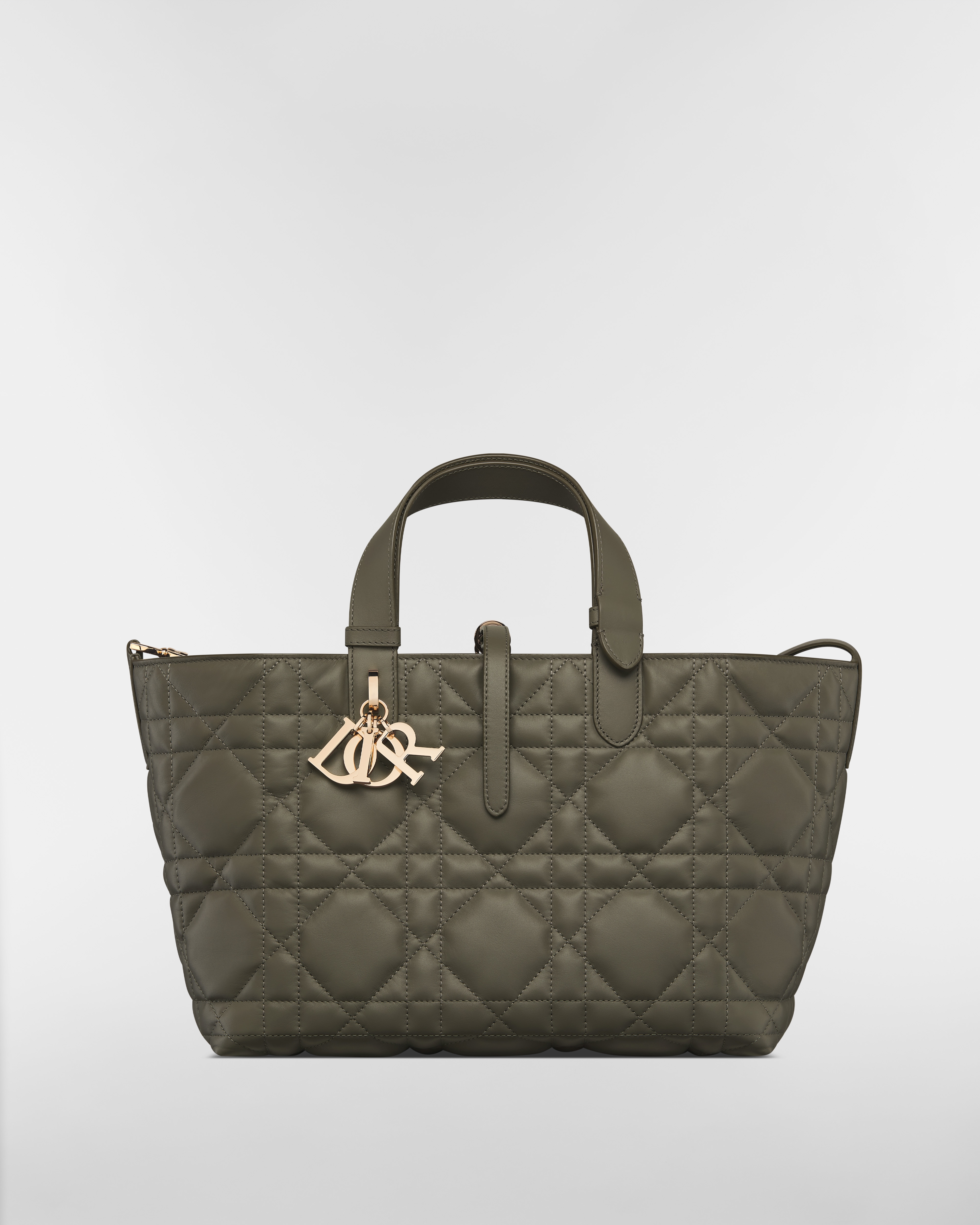 Bolsa Dior Toujours média Couro de vitelo Macrocannage castanho-acinzentado-oliva E01