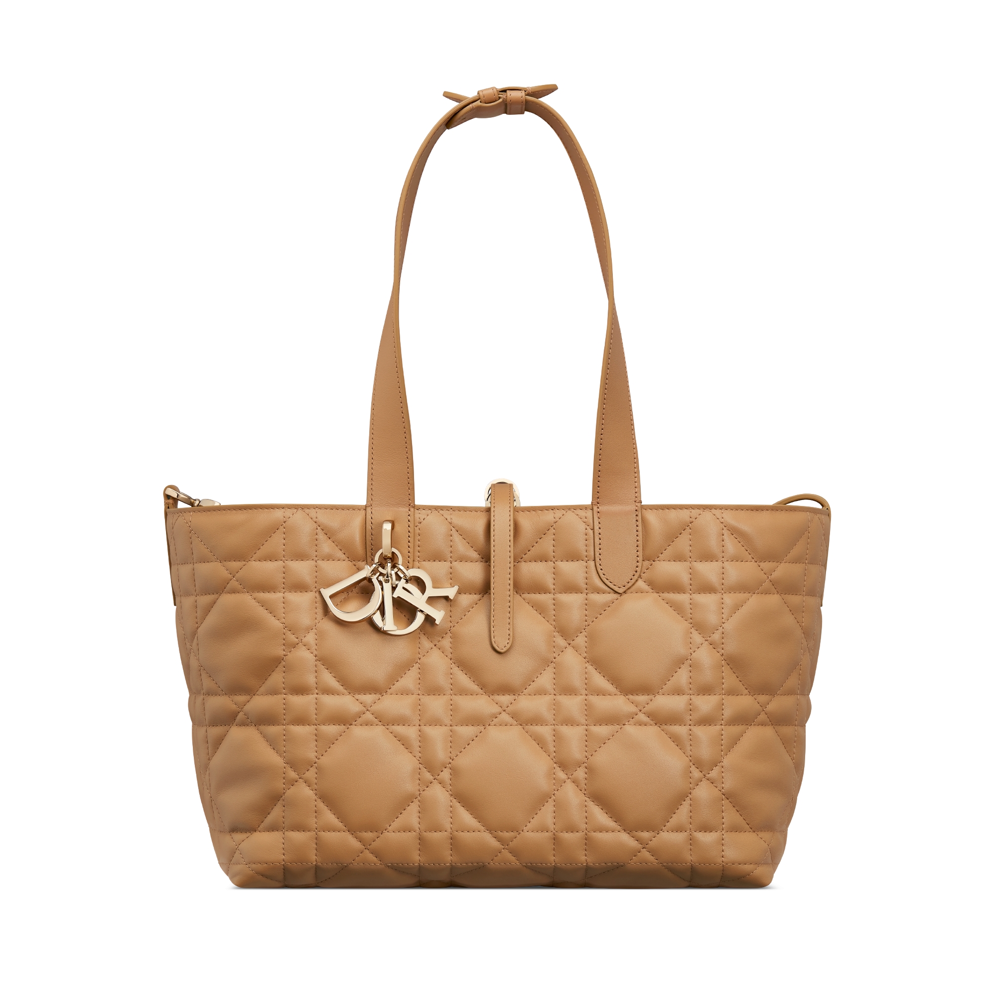 Middelgrote Dior Toujours-tas Lichtgoudkleurig kalfsleer met Macrocannage-motief E07