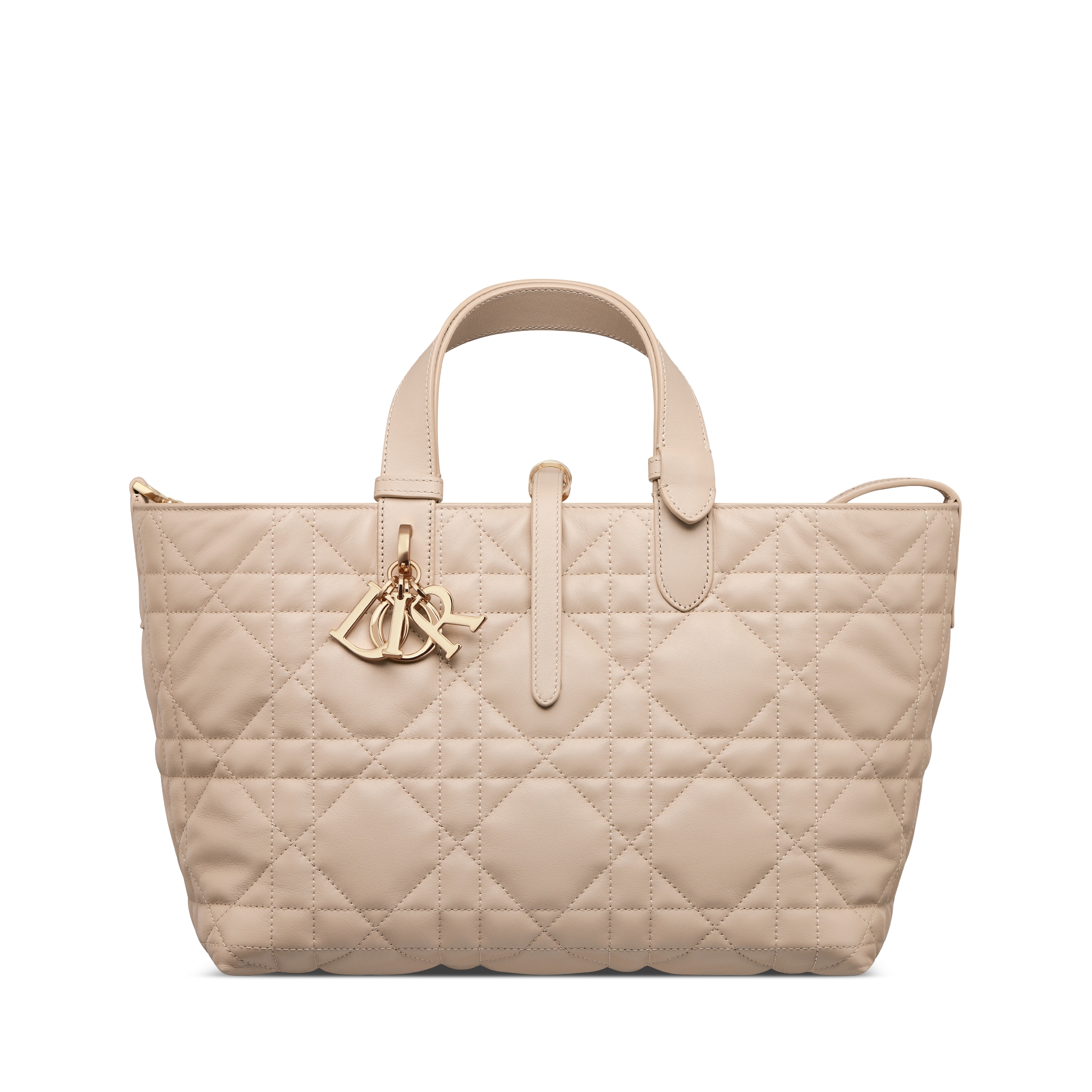 Mittelgroße Dior Toujours Tasche Macrocannage Kalbsleder in Puderbeige E01