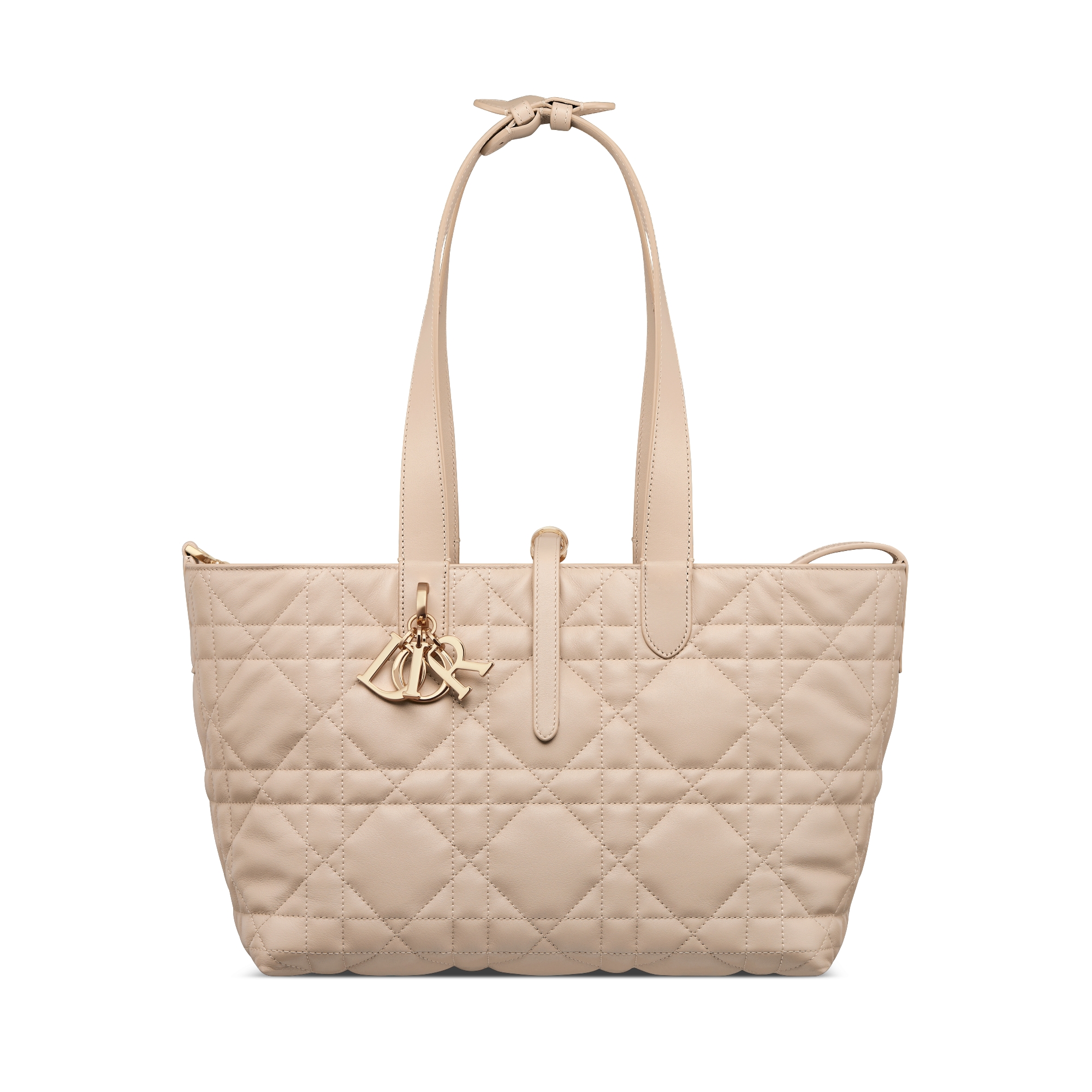 Mittelgroße Dior Toujours Tasche Macrocannage Kalbsleder in Puderbeige E07