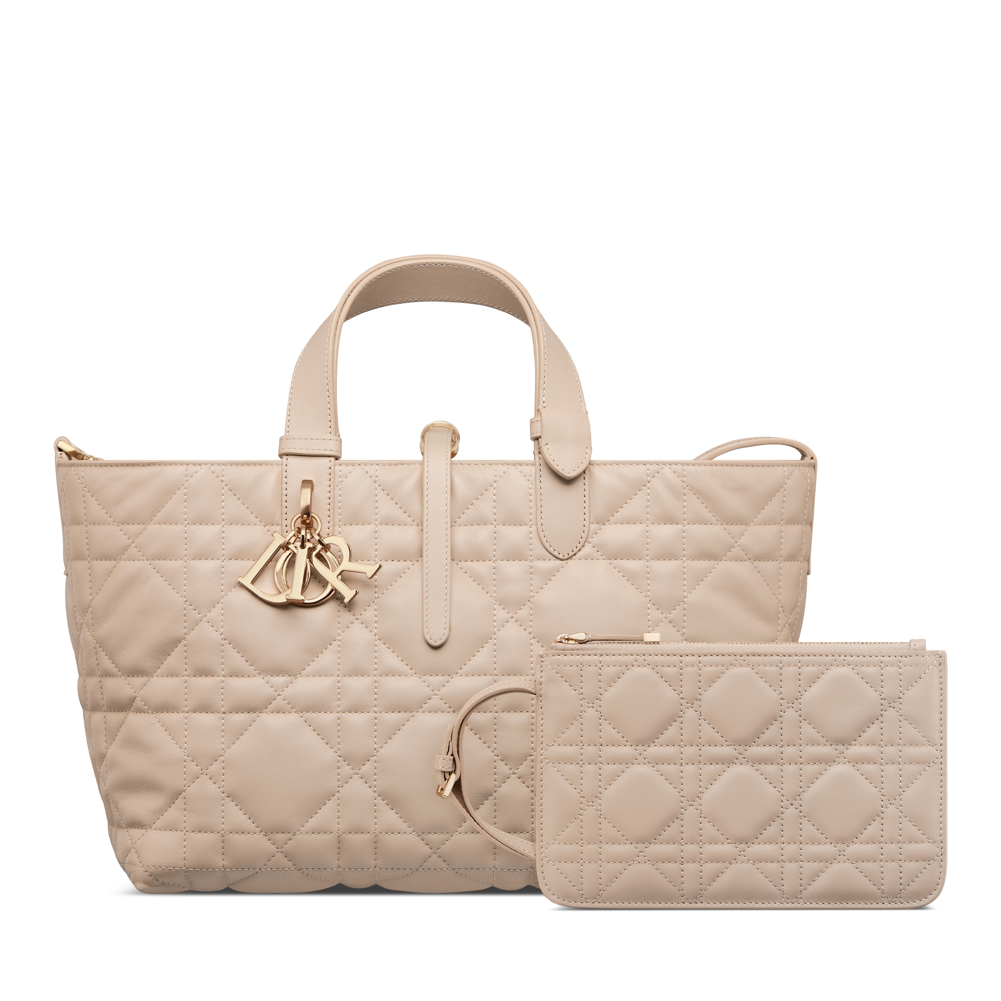 Mittelgroße Dior Toujours Tasche Macrocannage Kalbsleder in Puderbeige E10