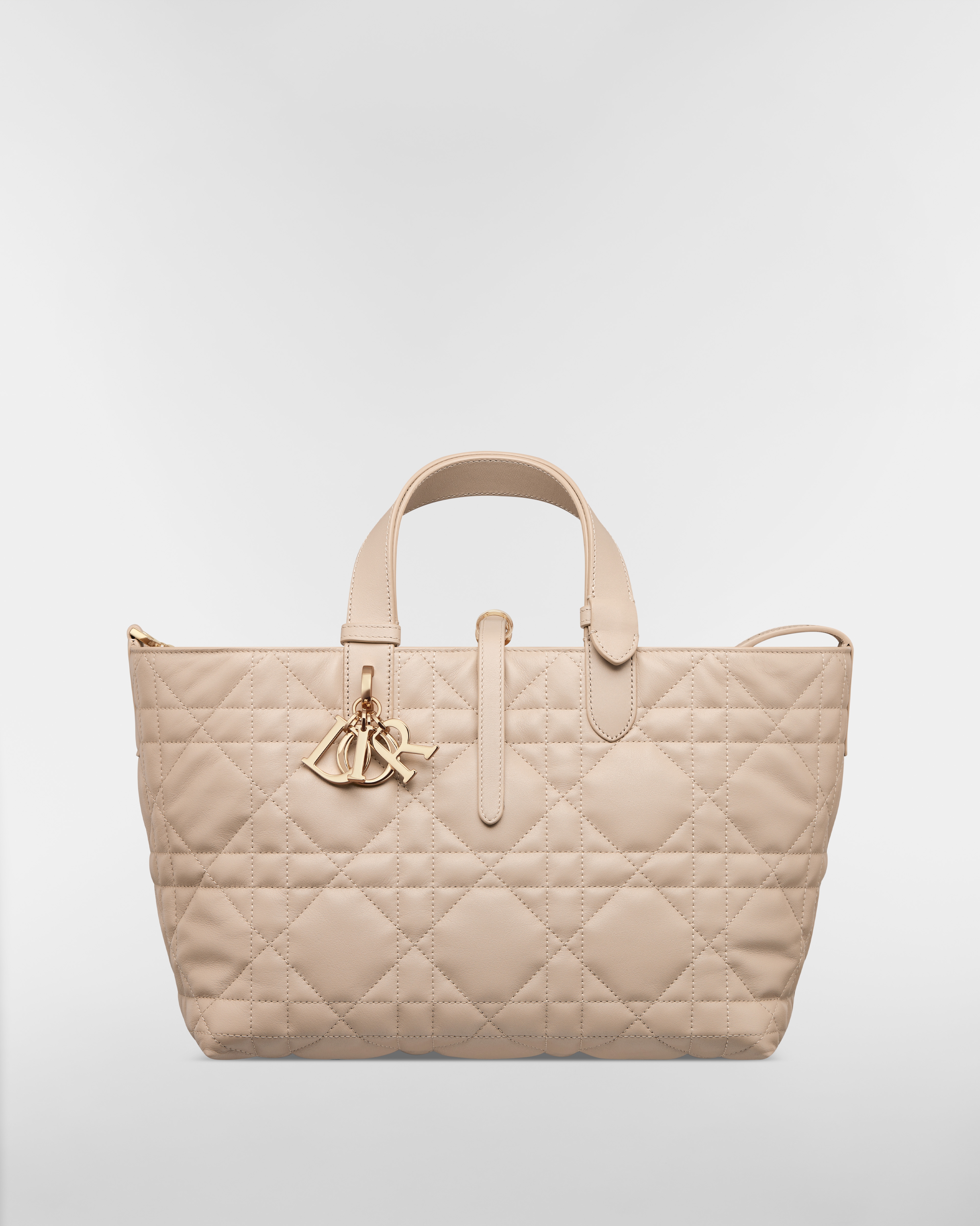 Borsa media Dior Toujours Pelle di vitello Macrocannage beige tenue E01