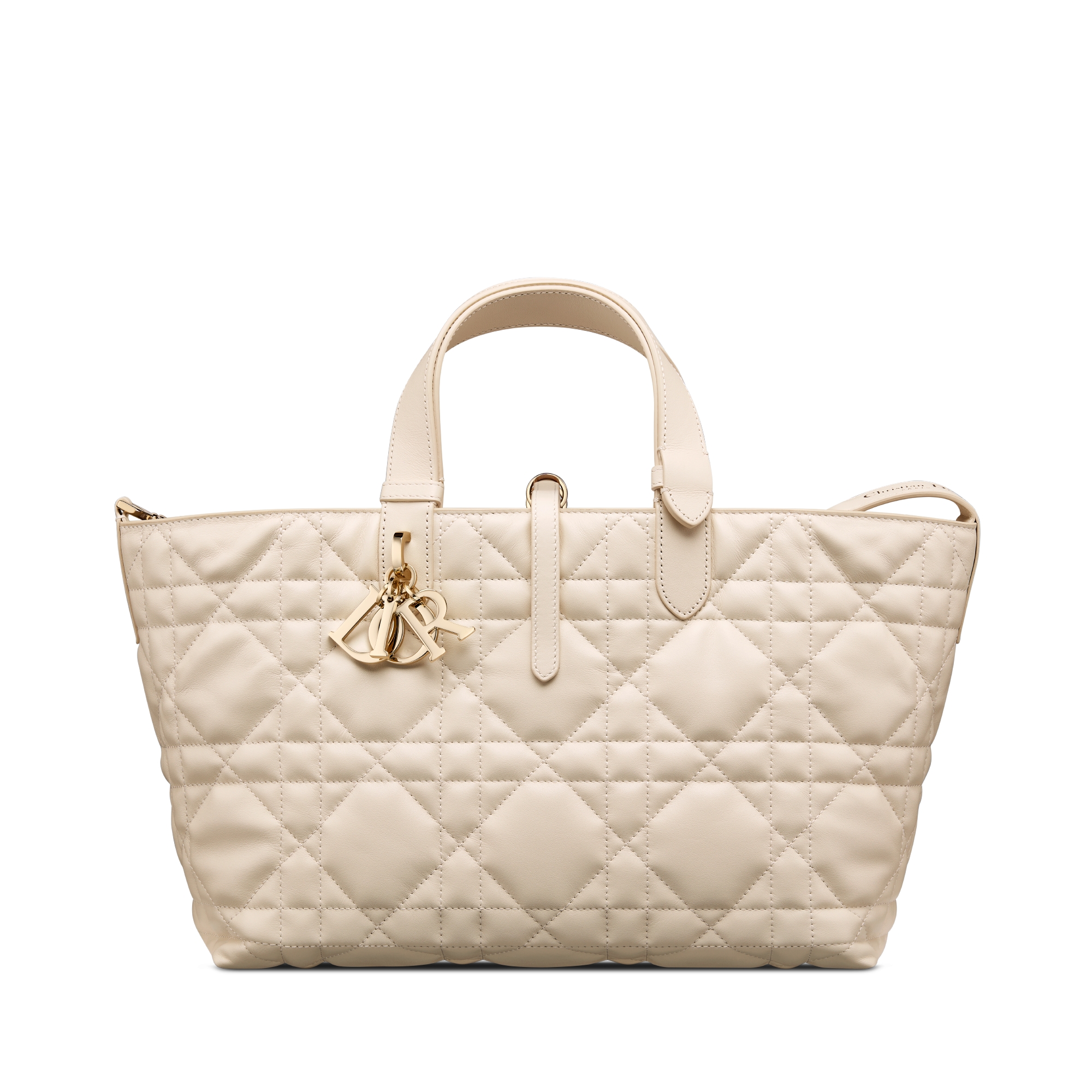 中碼 Dior Toujours 手袋 淺象牙色大型藤格紋圖案小牛皮 E01