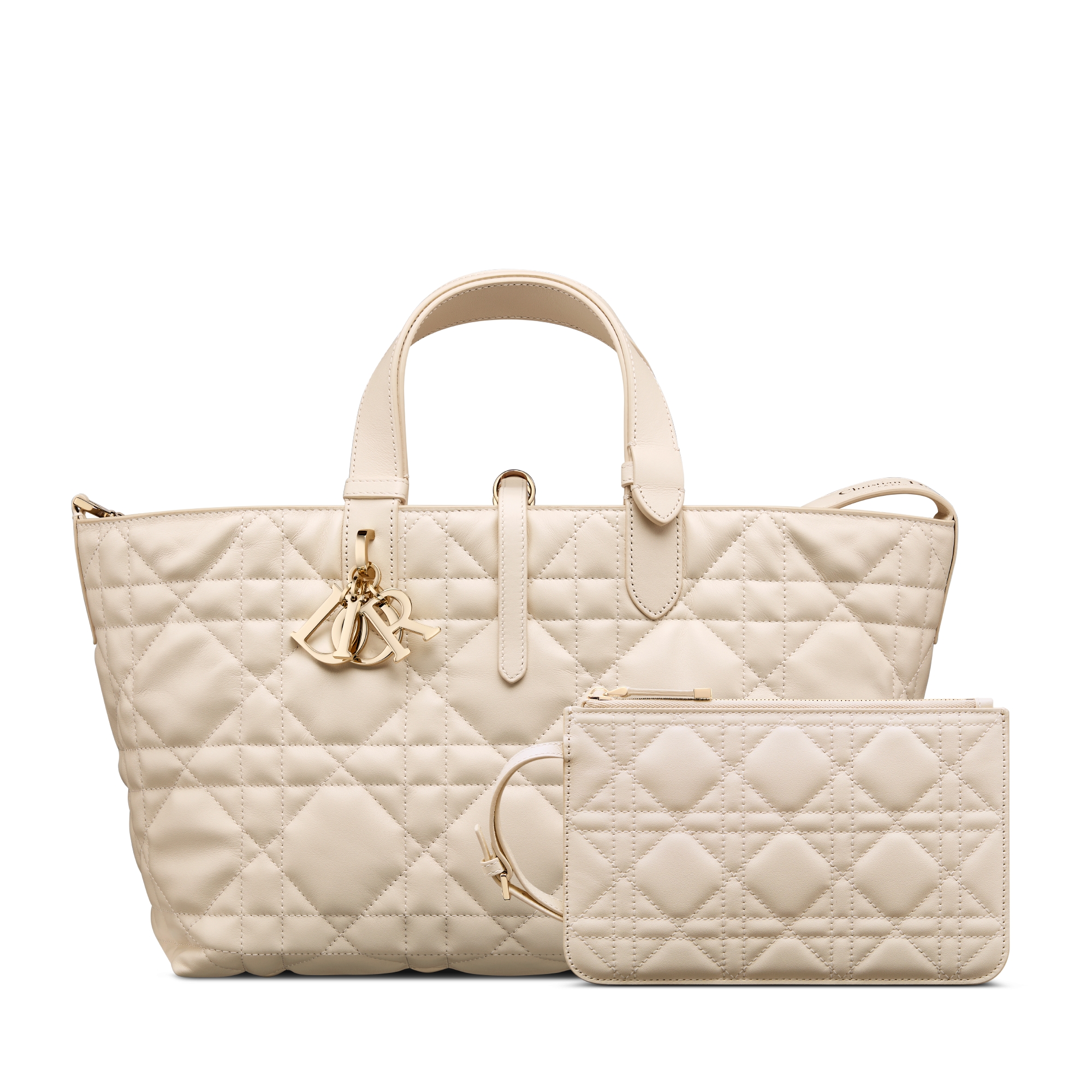 Medium Dior Toujours Bag Light Ivory Macrocannage Calfskin E10