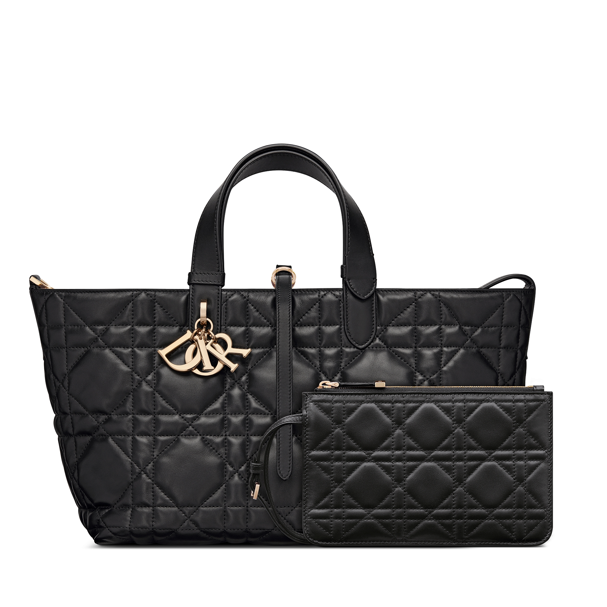 Medium Dior Toujours Bag Black Macrocannage Calfskin E10