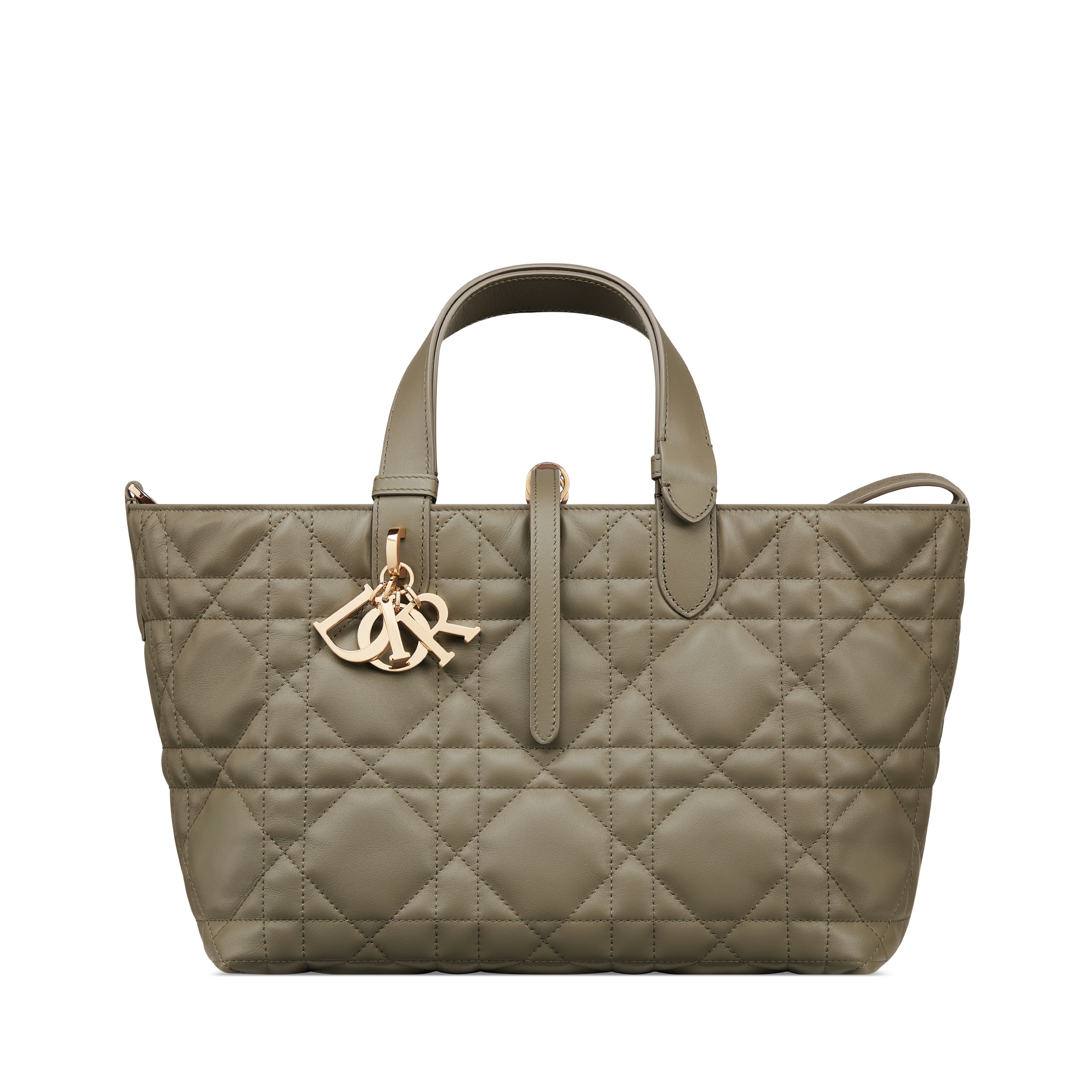 Middelgrote Dior Toujours-tas Kleigroen kalfsleer met Macrocannage-motief E01