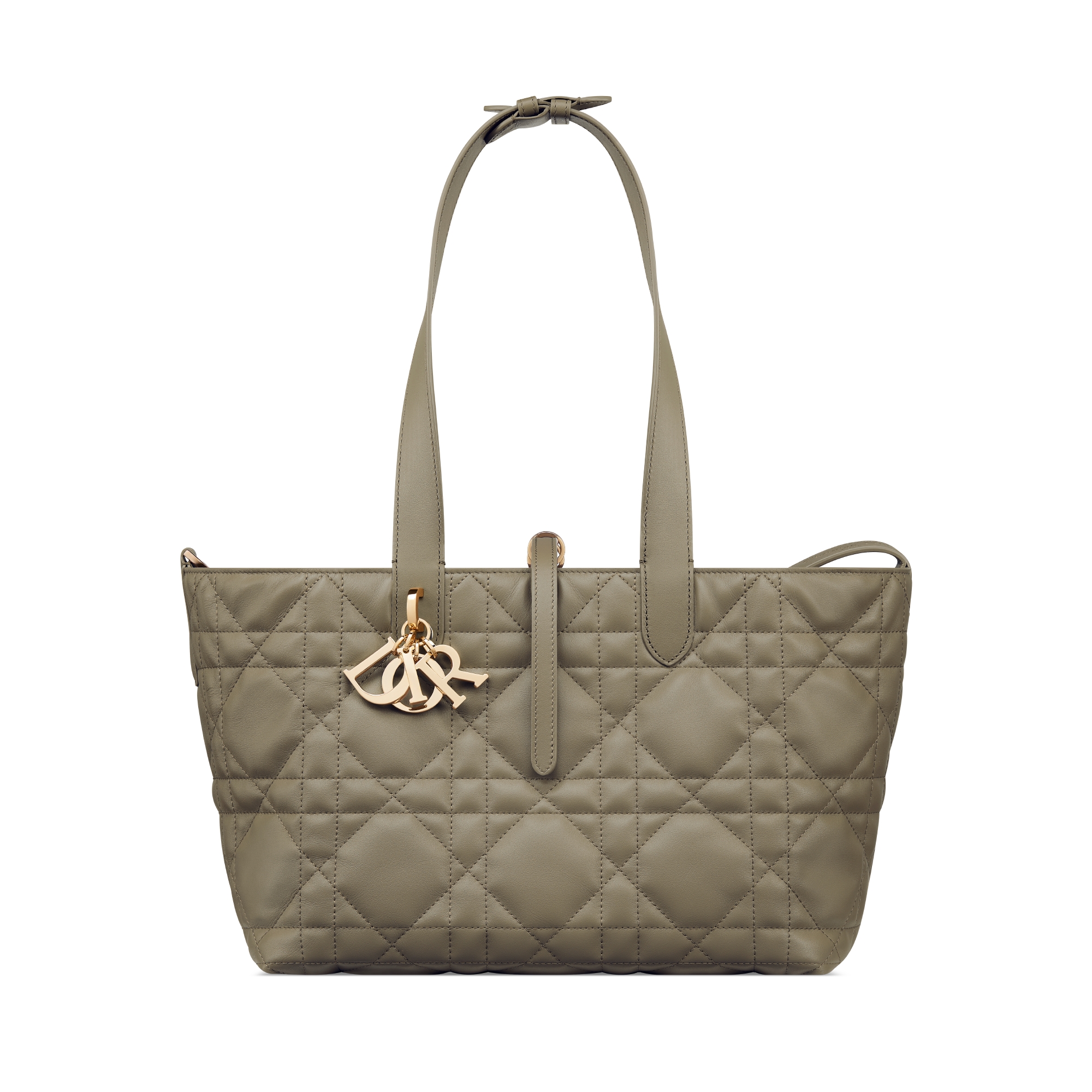 Middelgrote Dior Toujours-tas Kleigroen kalfsleer met Macrocannage-motief E07