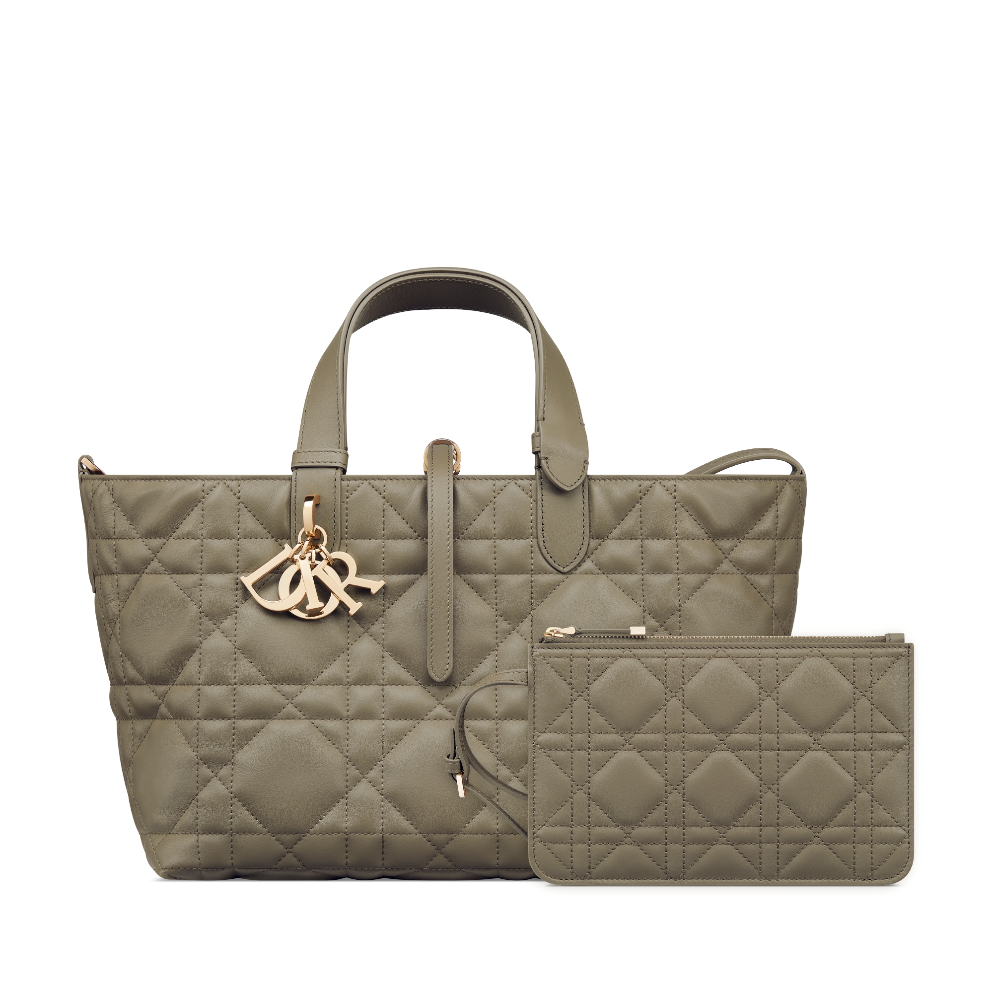 Middelgrote Dior Toujours-tas Kleigroen kalfsleer met Macrocannage-motief E10