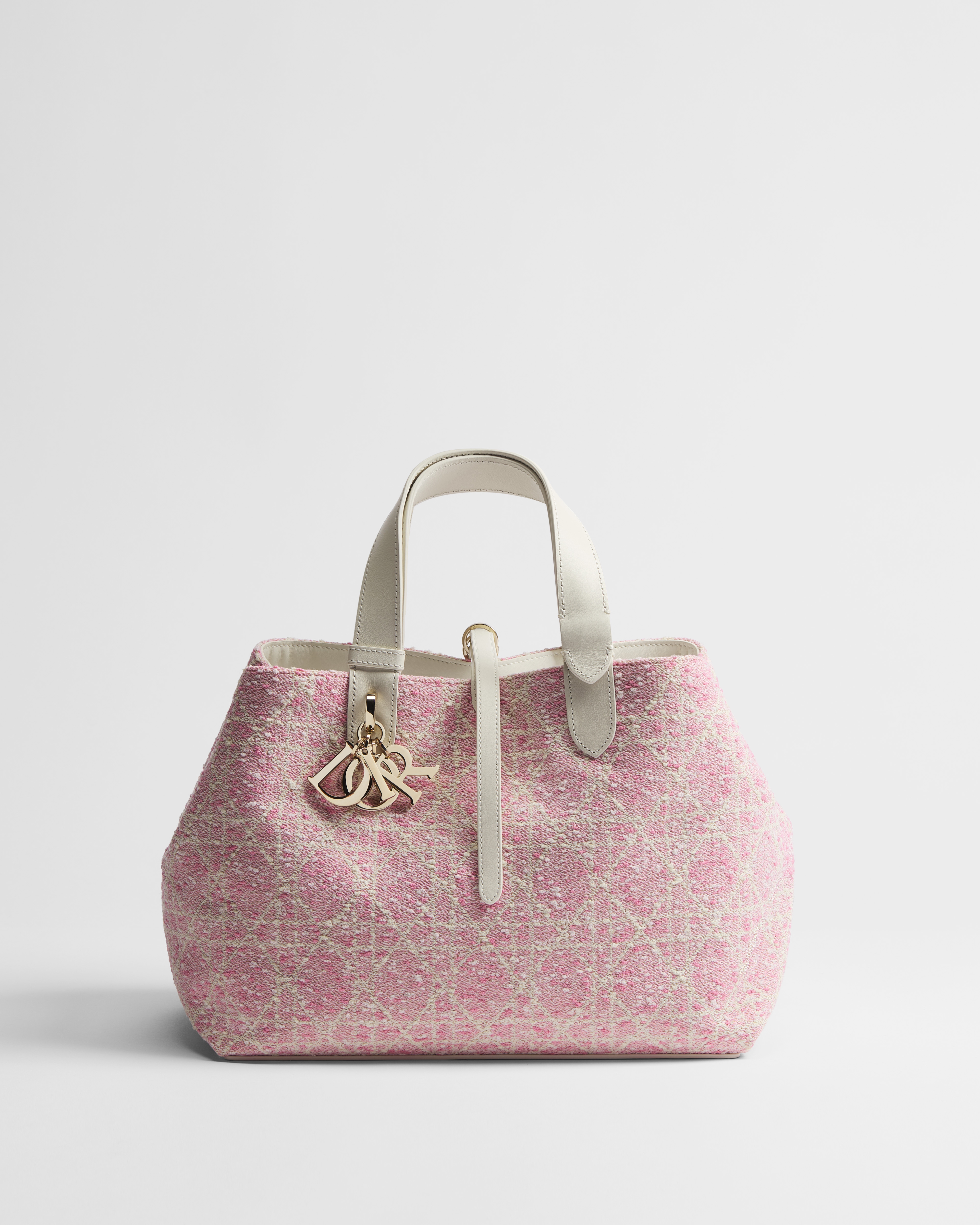 Bolso mediano Dior Toujours Tweed rosa con motivo Cannage blanco E01
