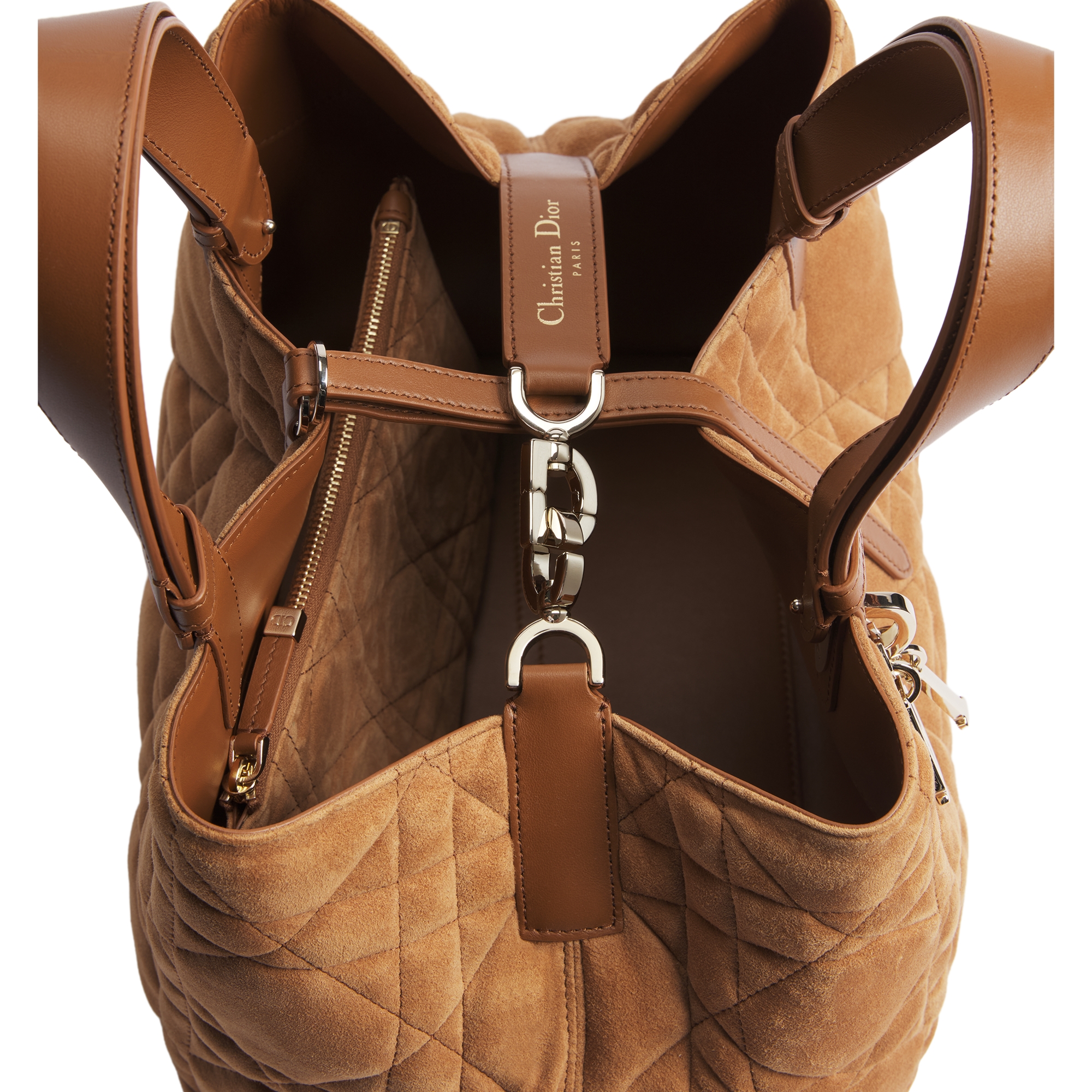 Medium Dior Toujours Bag Golden Saddle Macrocannage Suede Goatskin E09