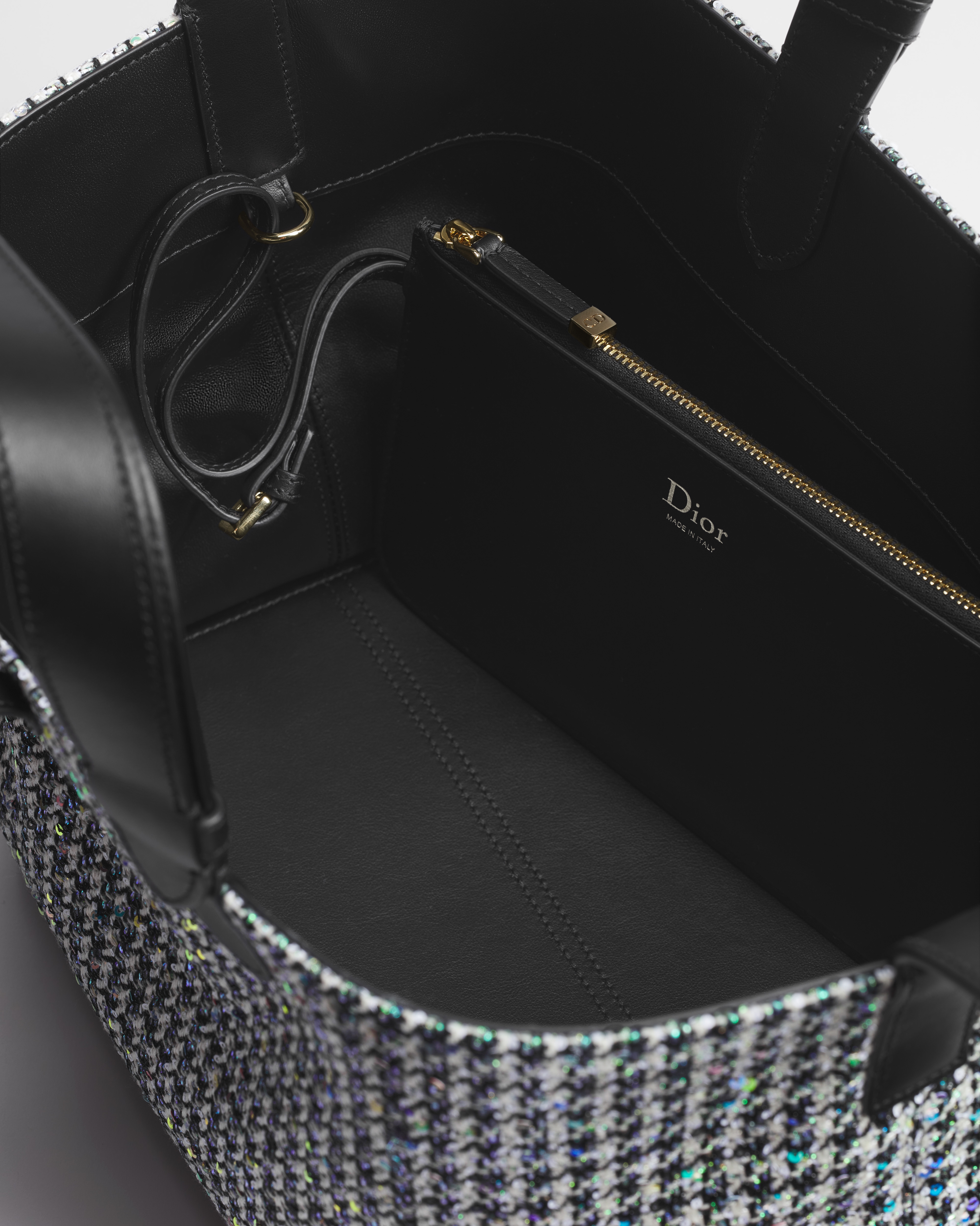 Bolso mediano Dior Toujours Bordado de pata de gallo multicolor con lentejuelas E06