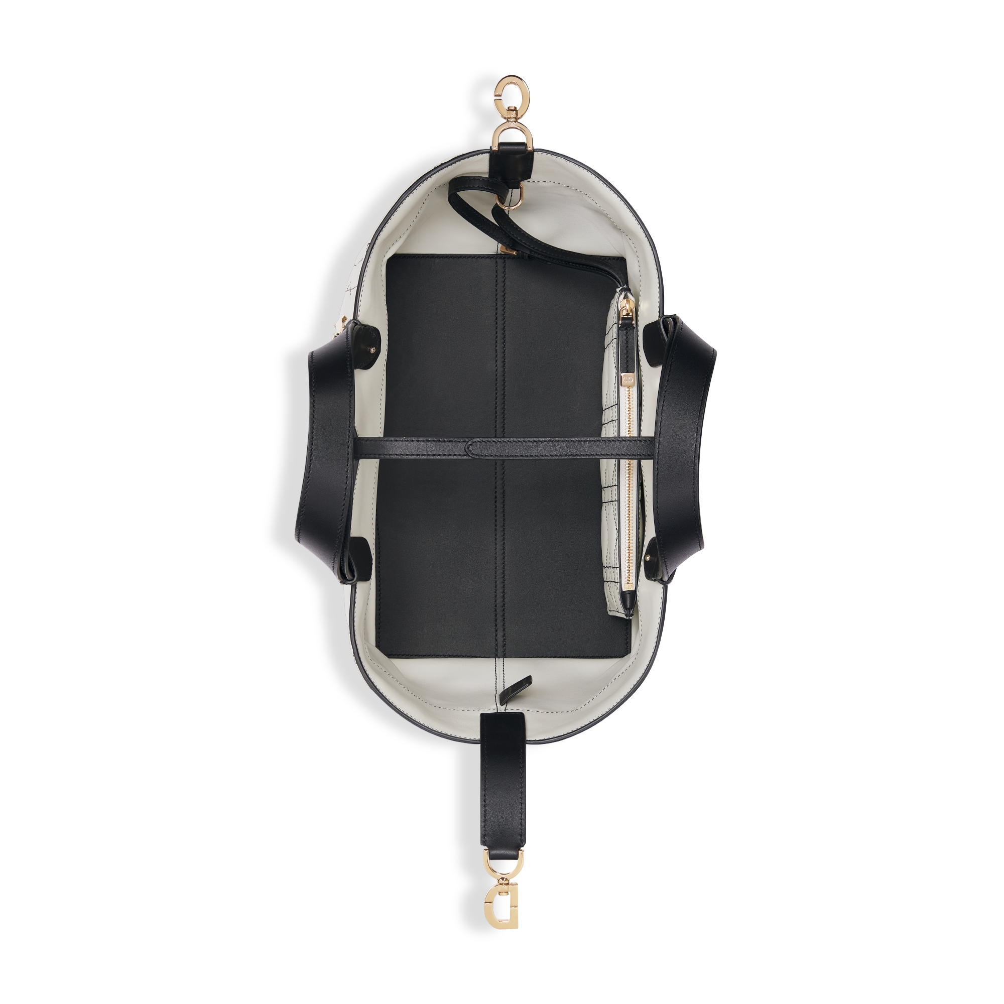 Medium Dior Toujours Bag White Macrocannage Calfskin with Contrasting Black Topstitching E06